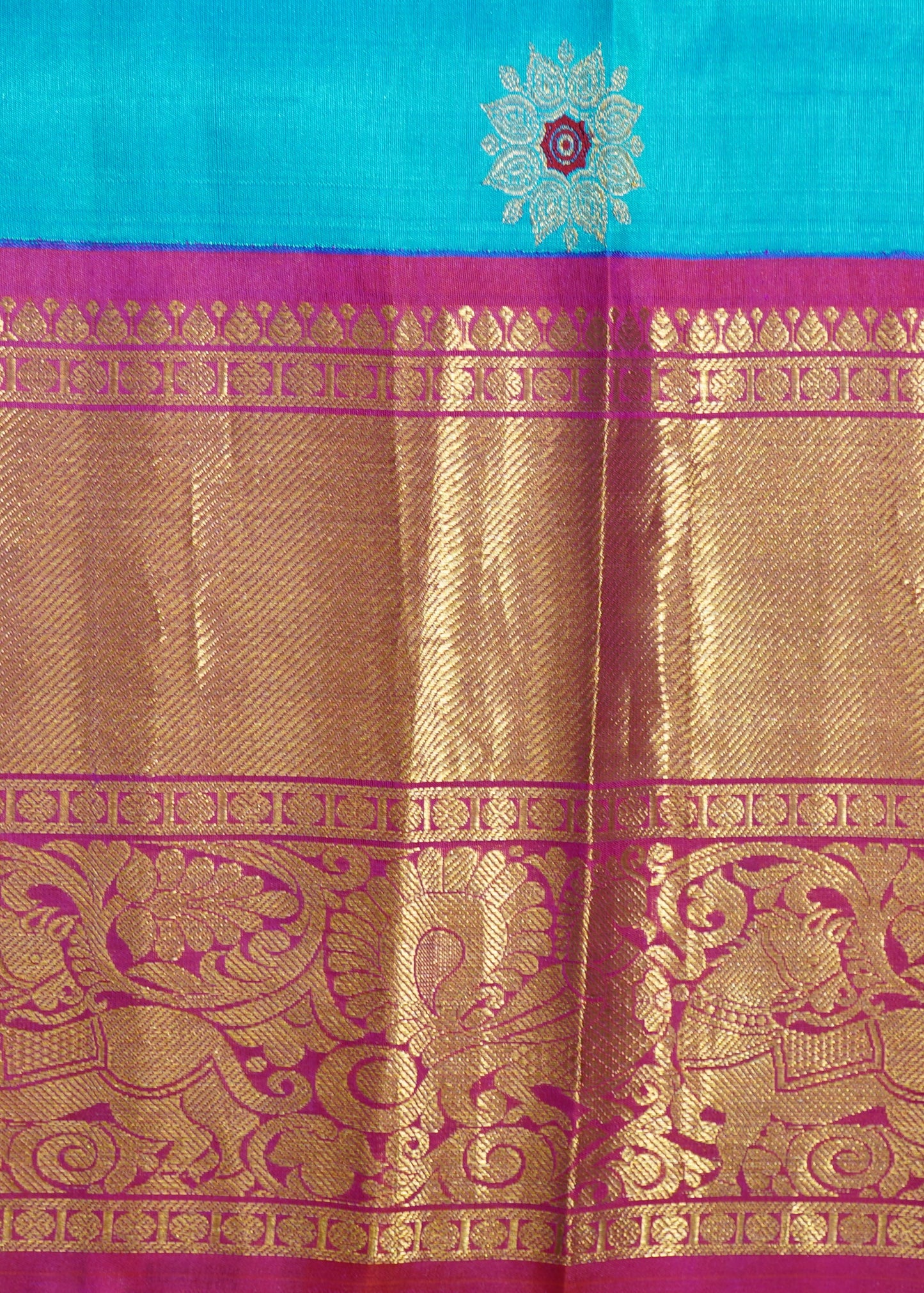 Rama Blue Gadwal Zari Buti Pure Silk Handloom Saree
