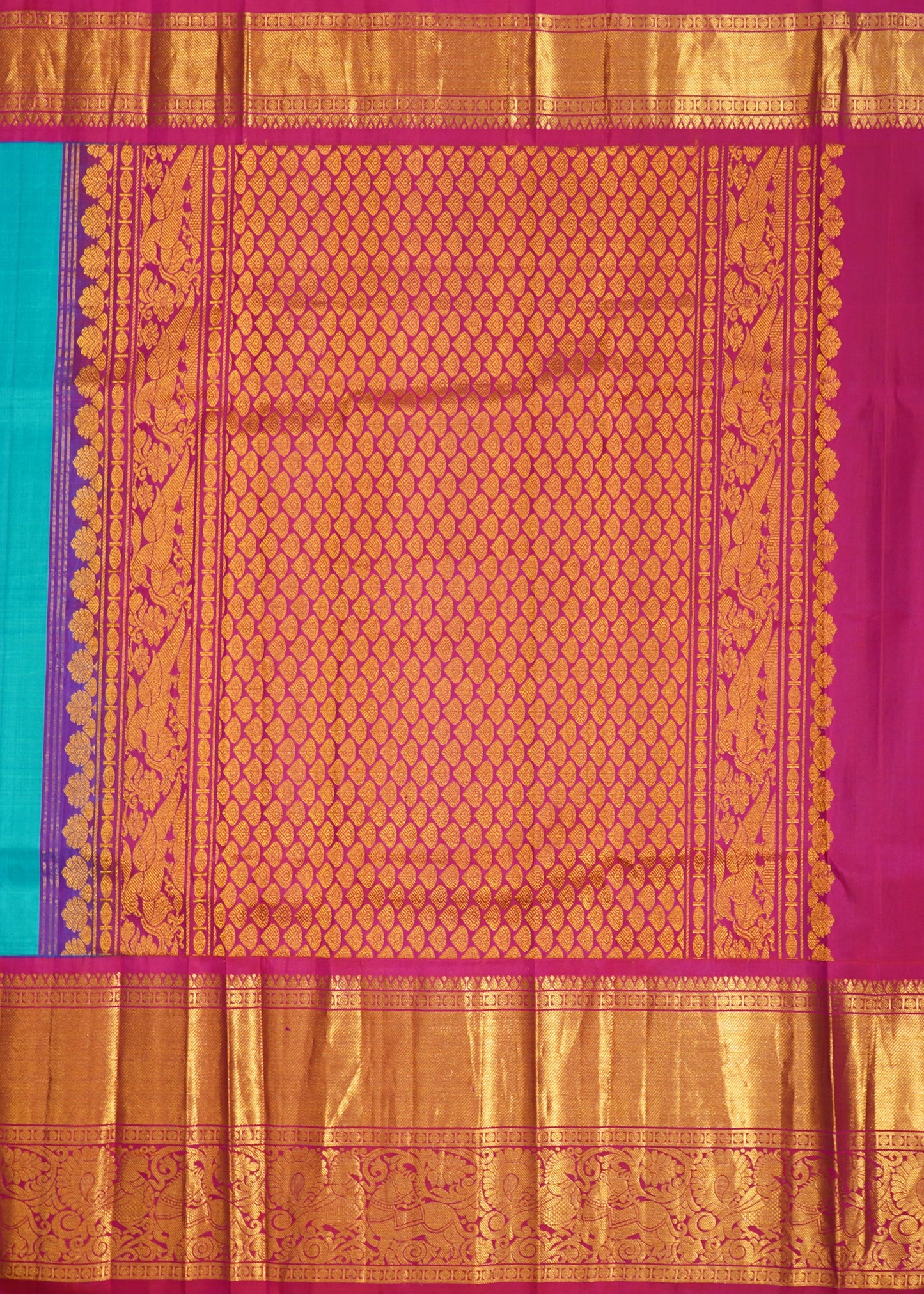 Rama Blue Gadwal Zari Buti Pure Silk Handloom Saree