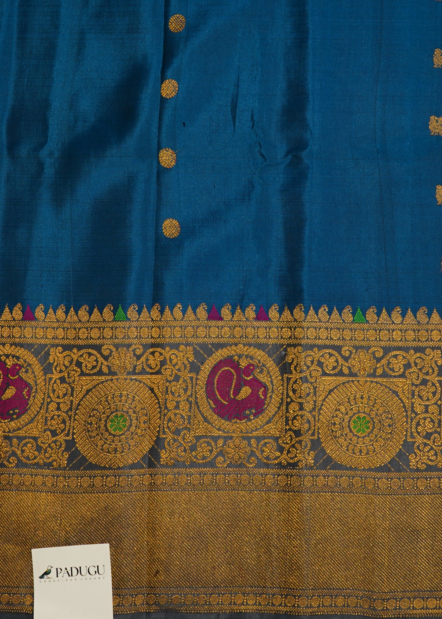 Rama Blue Gadwal Zari Buti Pure Silk Handloom Saree