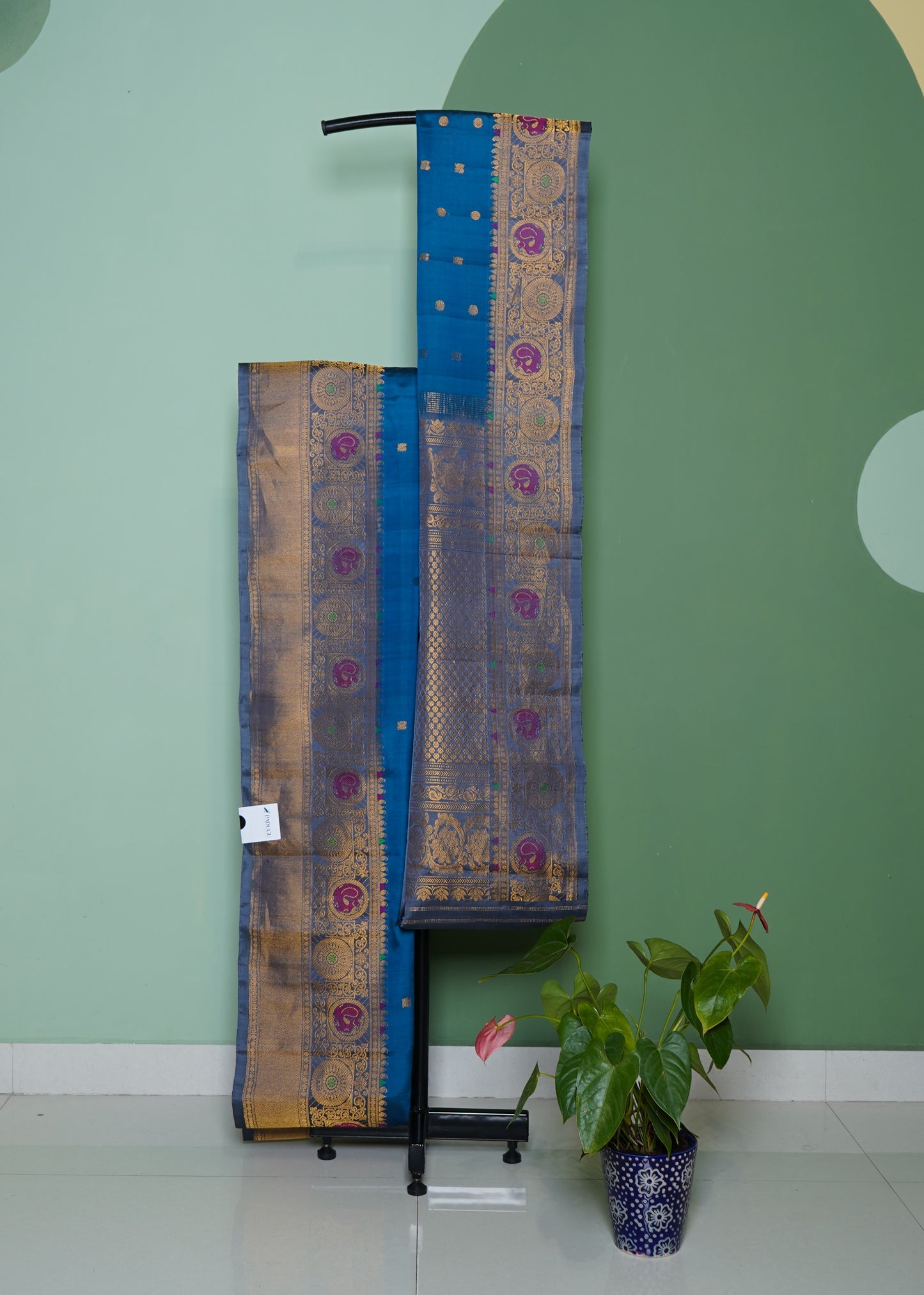 Rama Blue Gadwal Zari Buti Pure Silk Handloom Saree