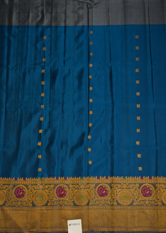 Rama Blue Gadwal Zari Buti Pure Silk Handloom Saree