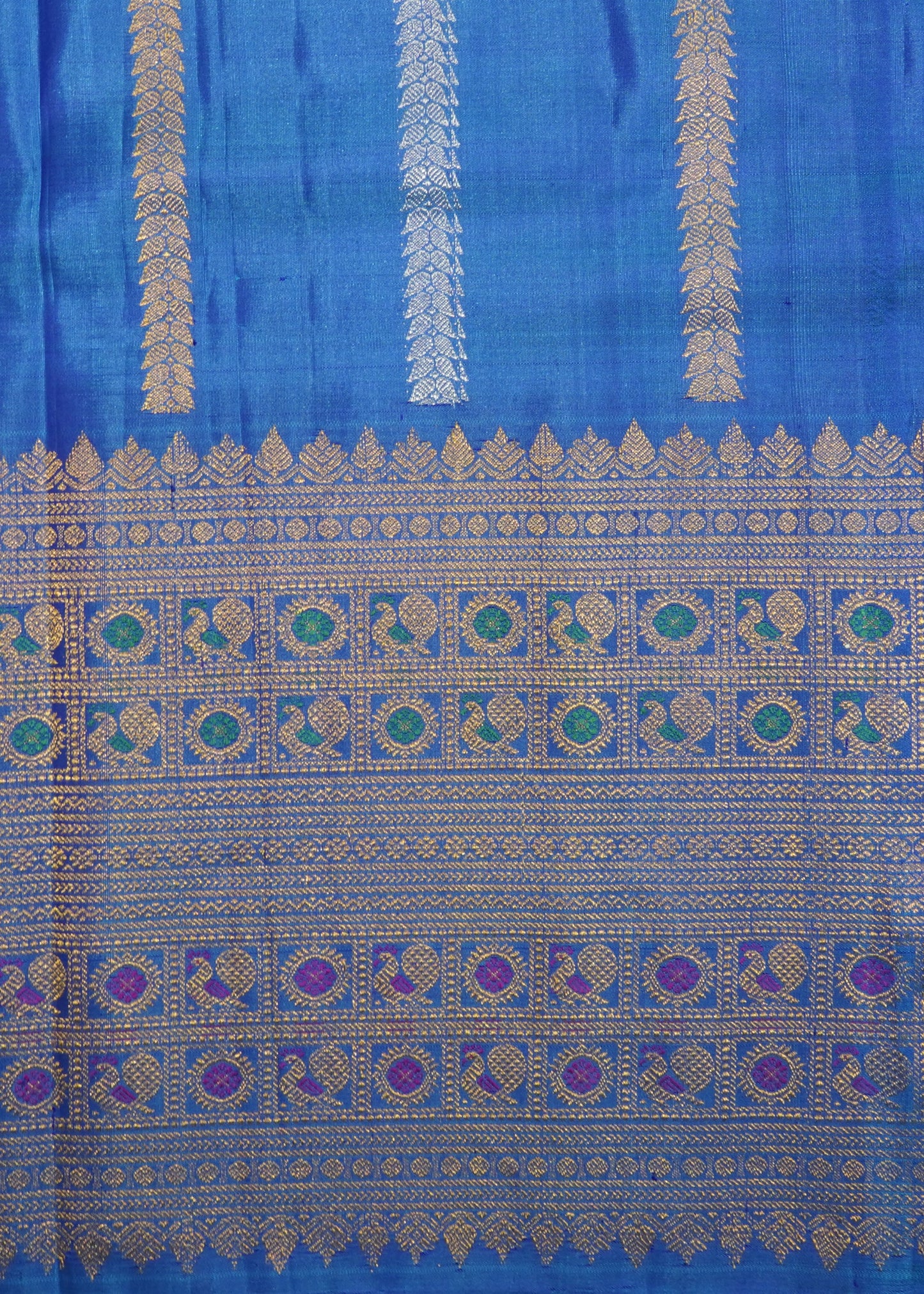 Rama Blue Gadwal Zari Buti Pure Silk Handloom Saree