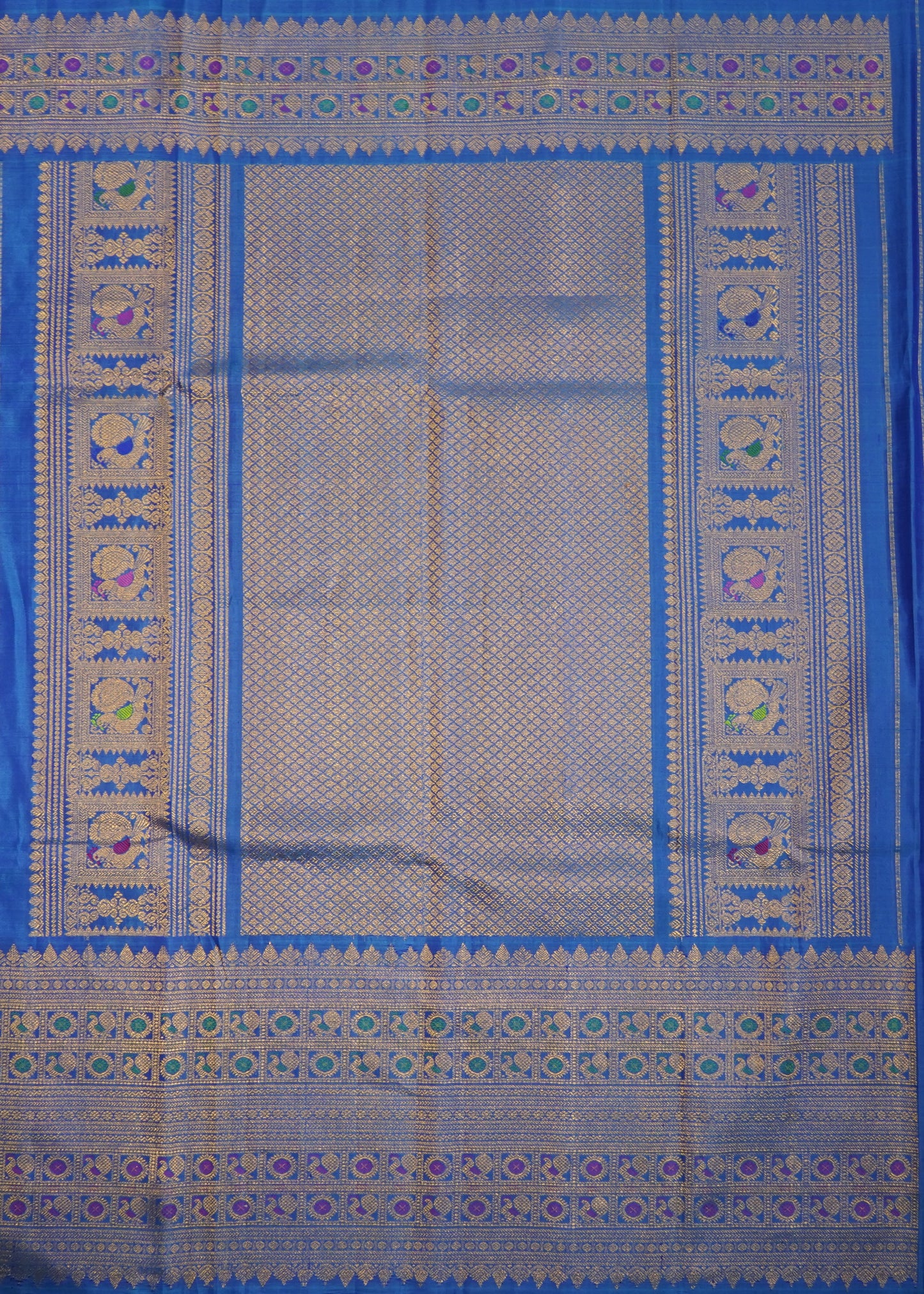 Rama Blue Gadwal Zari Buti Pure Silk Handloom Saree
