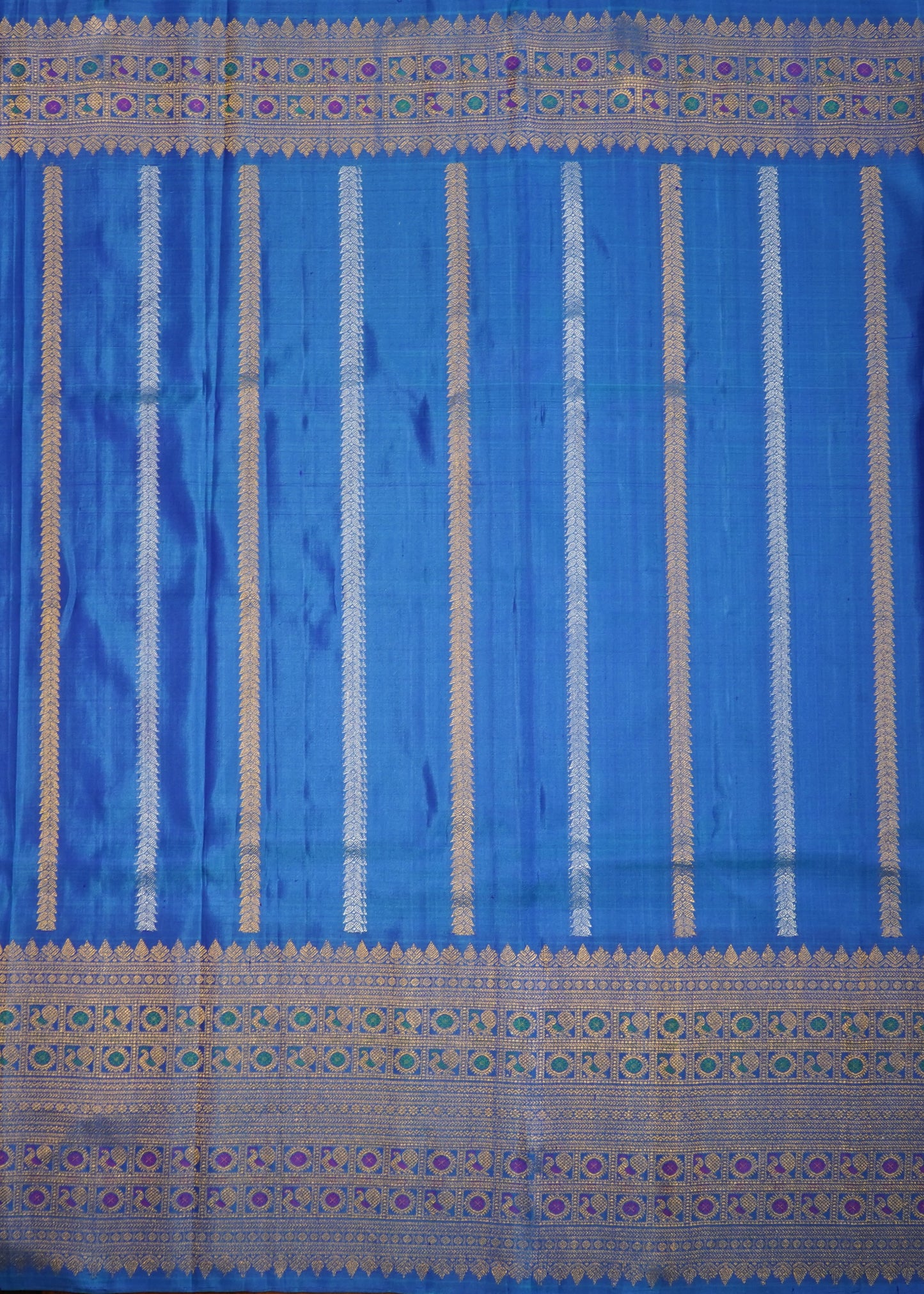 Rama Blue Gadwal Zari Buti Pure Silk Handloom Saree