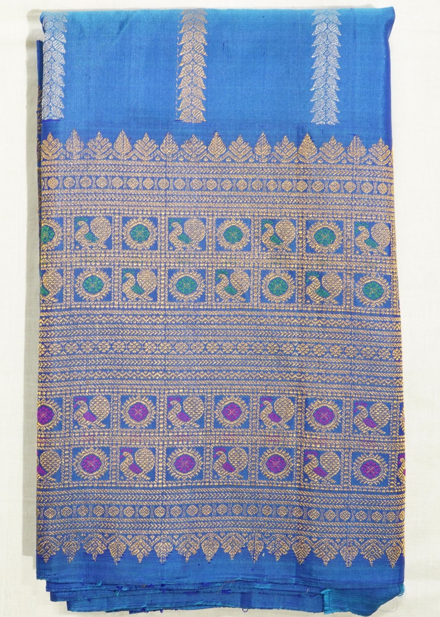 Rama Blue Gadwal Zari Buti Pure Silk Handloom Saree