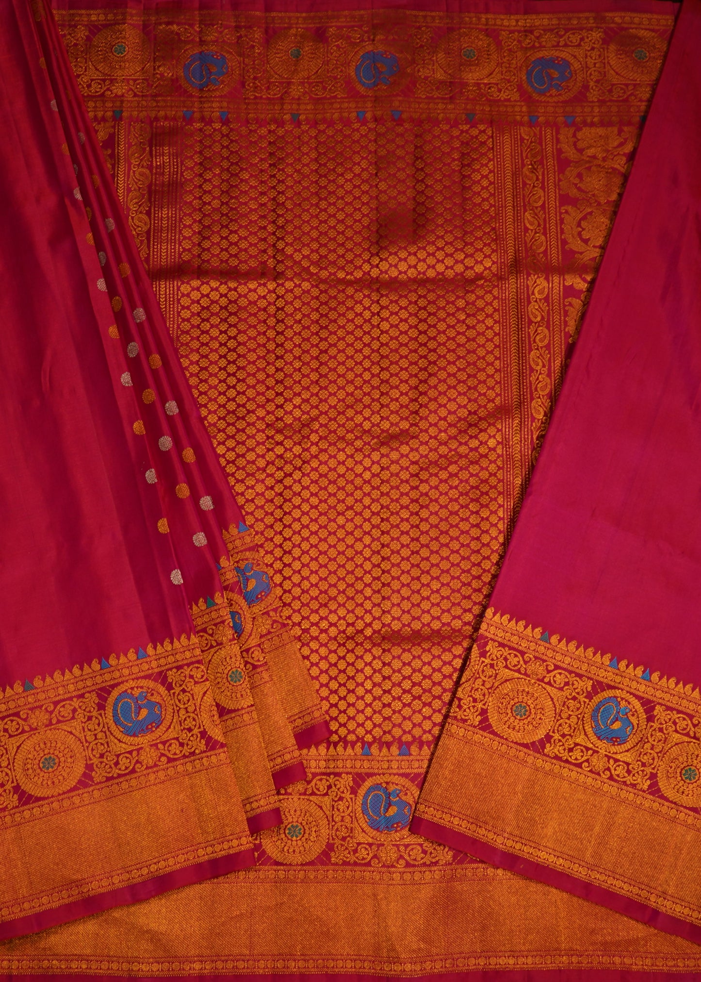 Red Pink Gadwal Zari Buti Pure Silk Handloom Saree