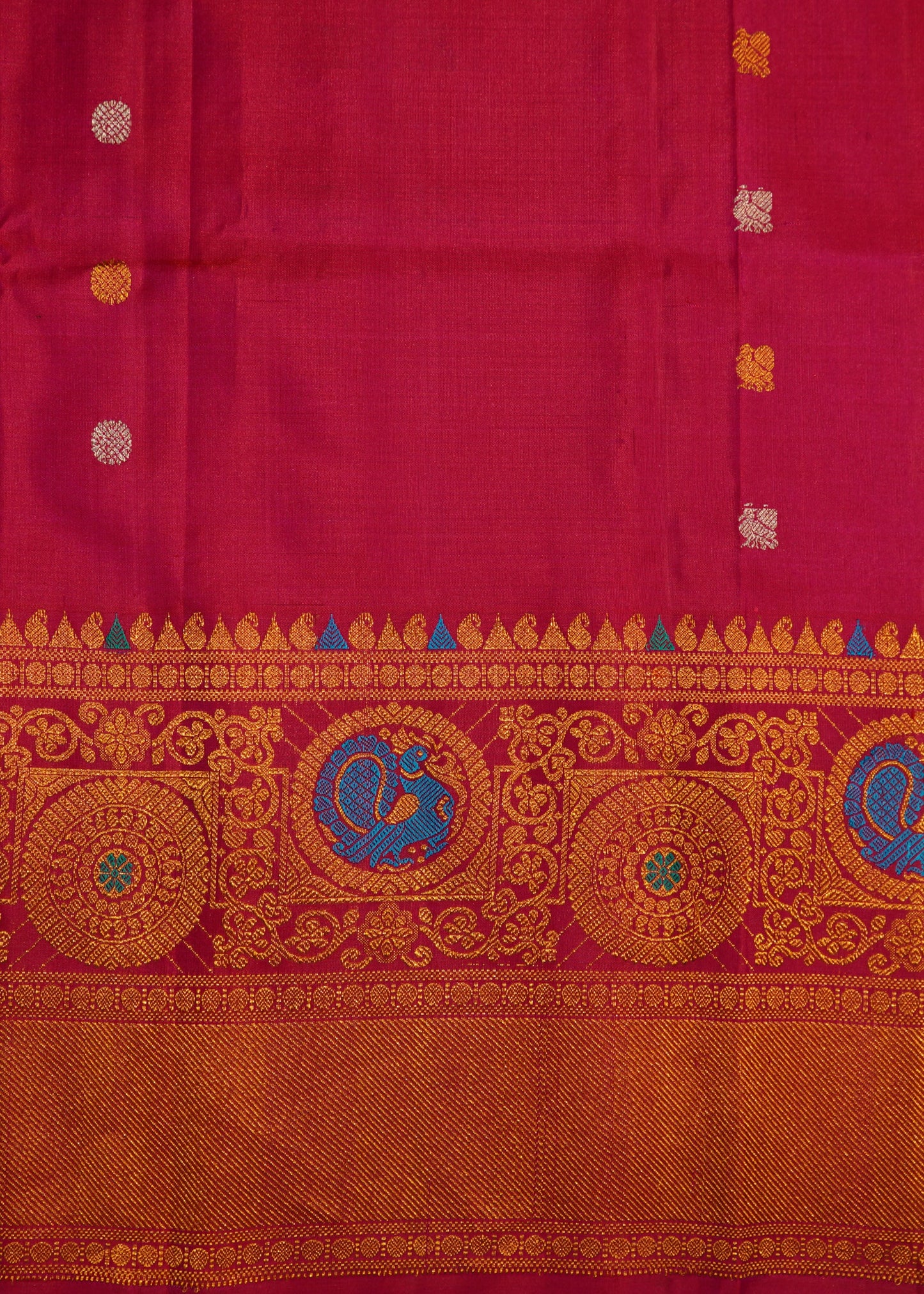Red Pink Gadwal Zari Buti Pure Silk Handloom Saree