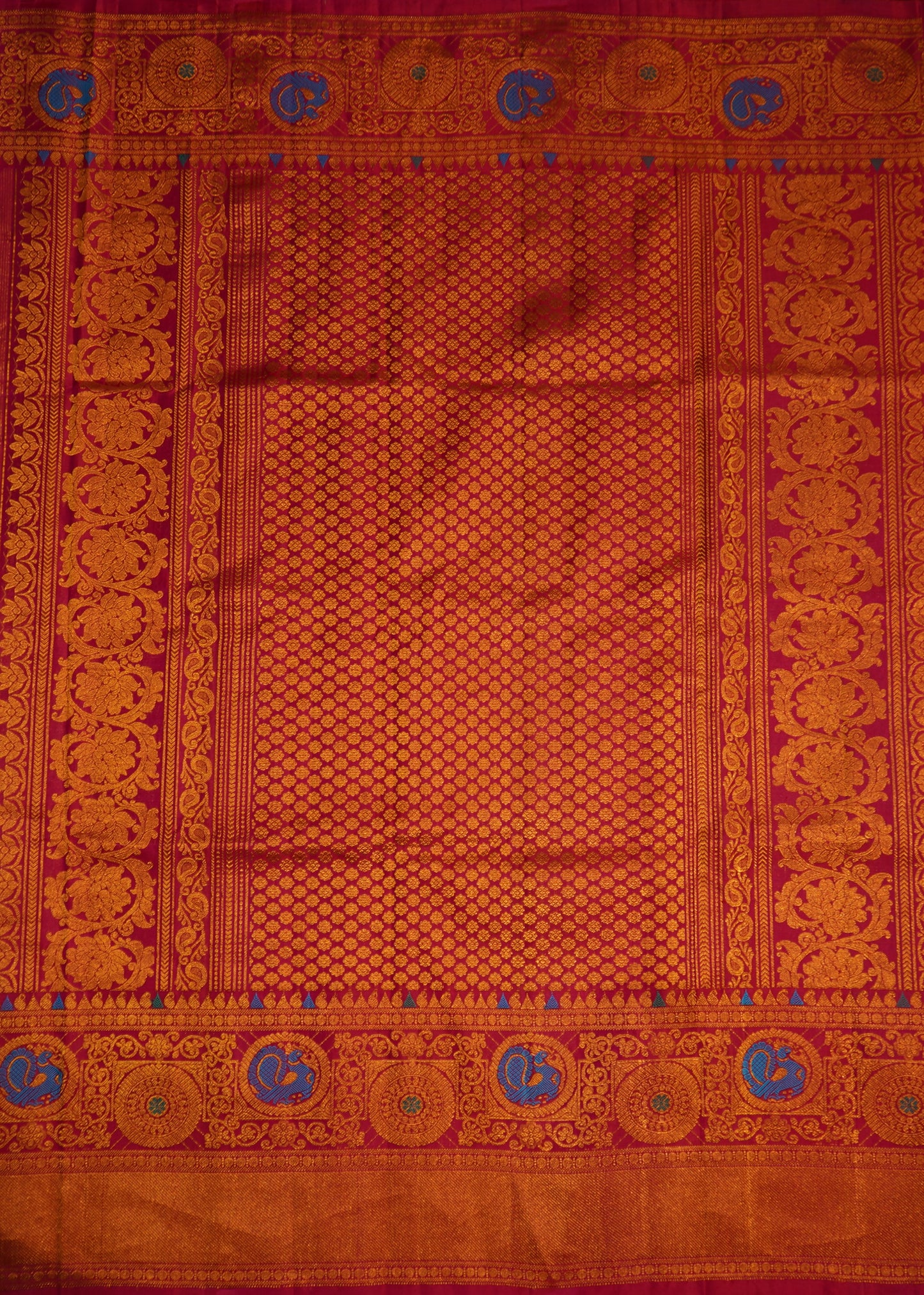 Red Pink Gadwal Zari Buti Pure Silk Handloom Saree