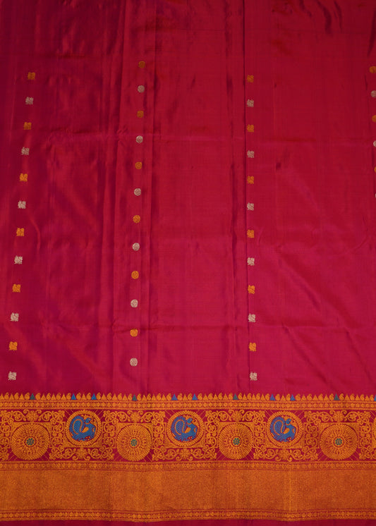 Red Pink Gadwal Zari Buti Pure Silk Handloom Saree