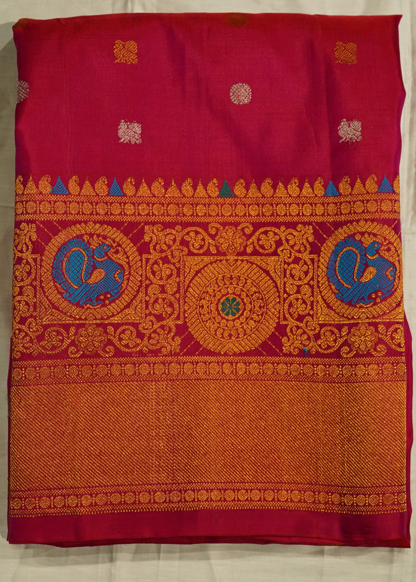 Red Pink Gadwal Zari Buti Pure Silk Handloom Saree