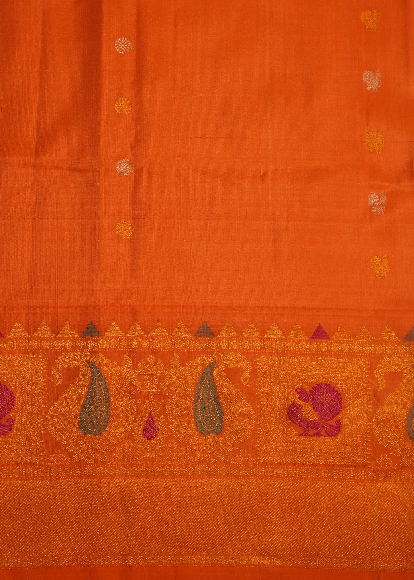 Orange Gadwal Zari Buti Pure Silk Handloom Saree