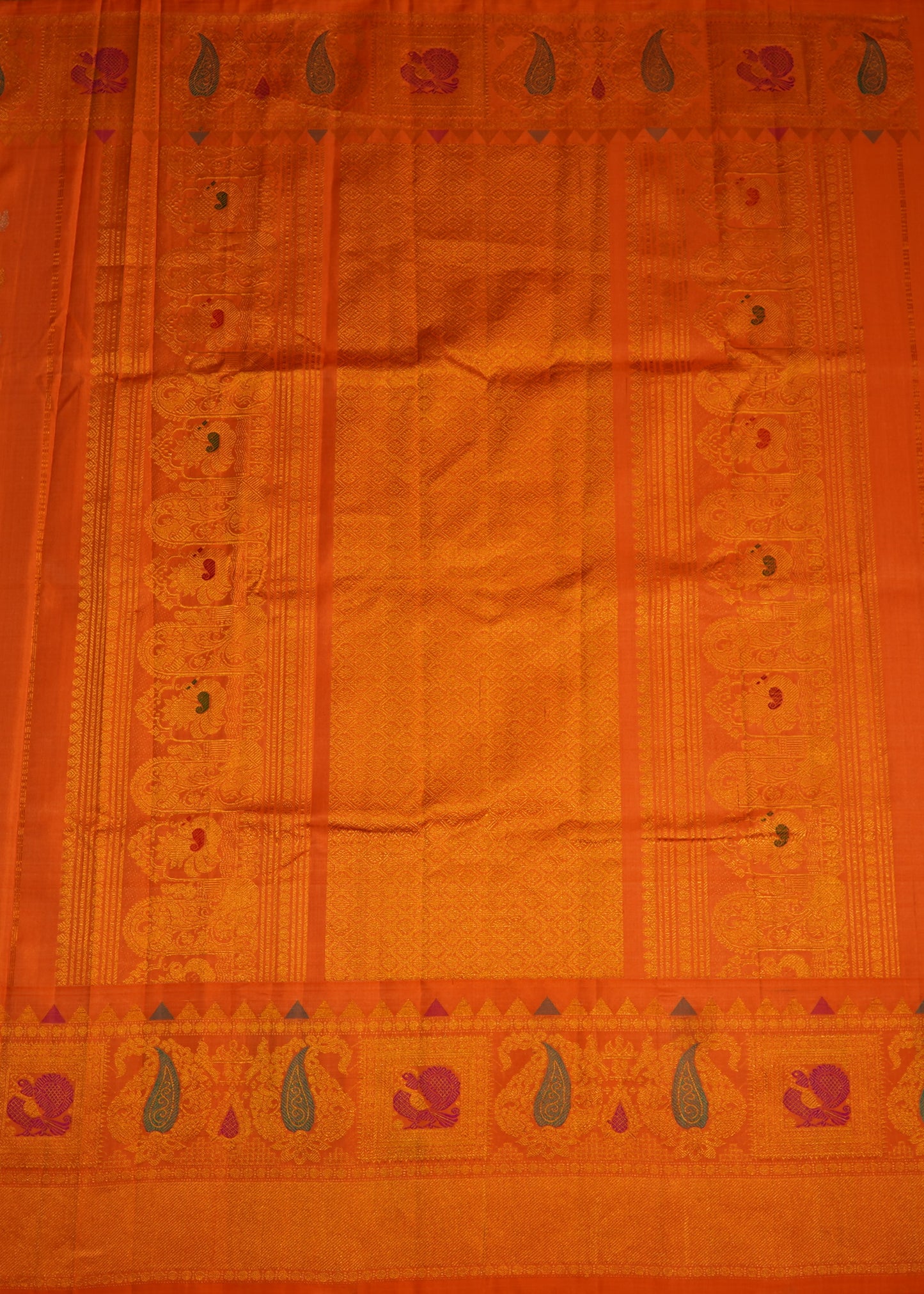 Orange Gadwal Zari Buti Pure Silk Handloom Saree