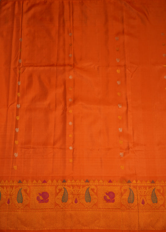Orange Gadwal Zari Buti Pure Silk Handloom Saree
