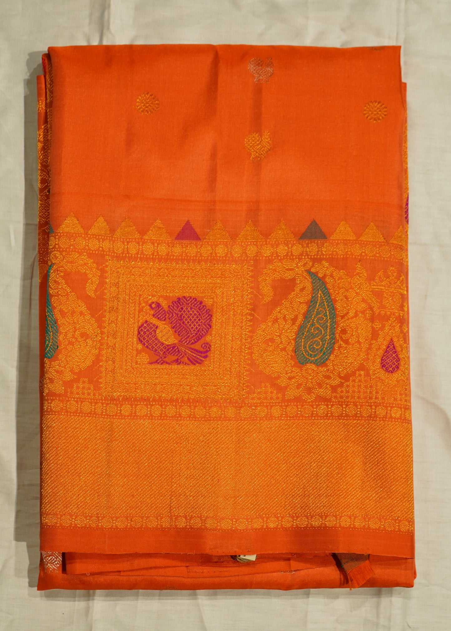 Orange Gadwal Zari Buti Pure Silk Handloom Saree