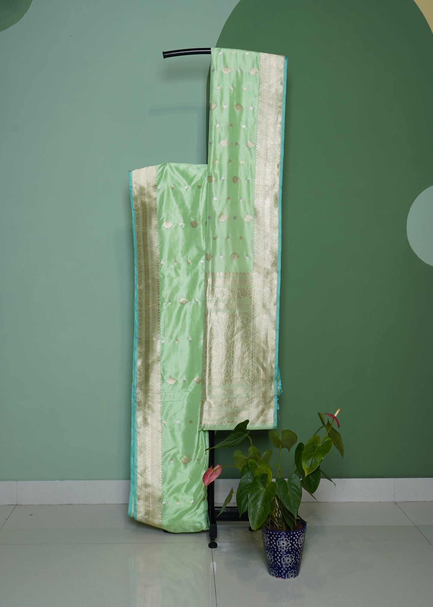 Parrot Green Banaras All over Zari Pure Silk Handloom Saree