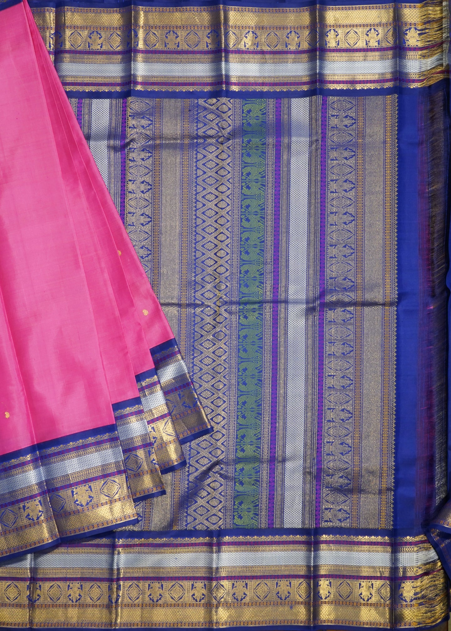 Pink Kanchi Zari Buti Pure Silk Handloom Saree