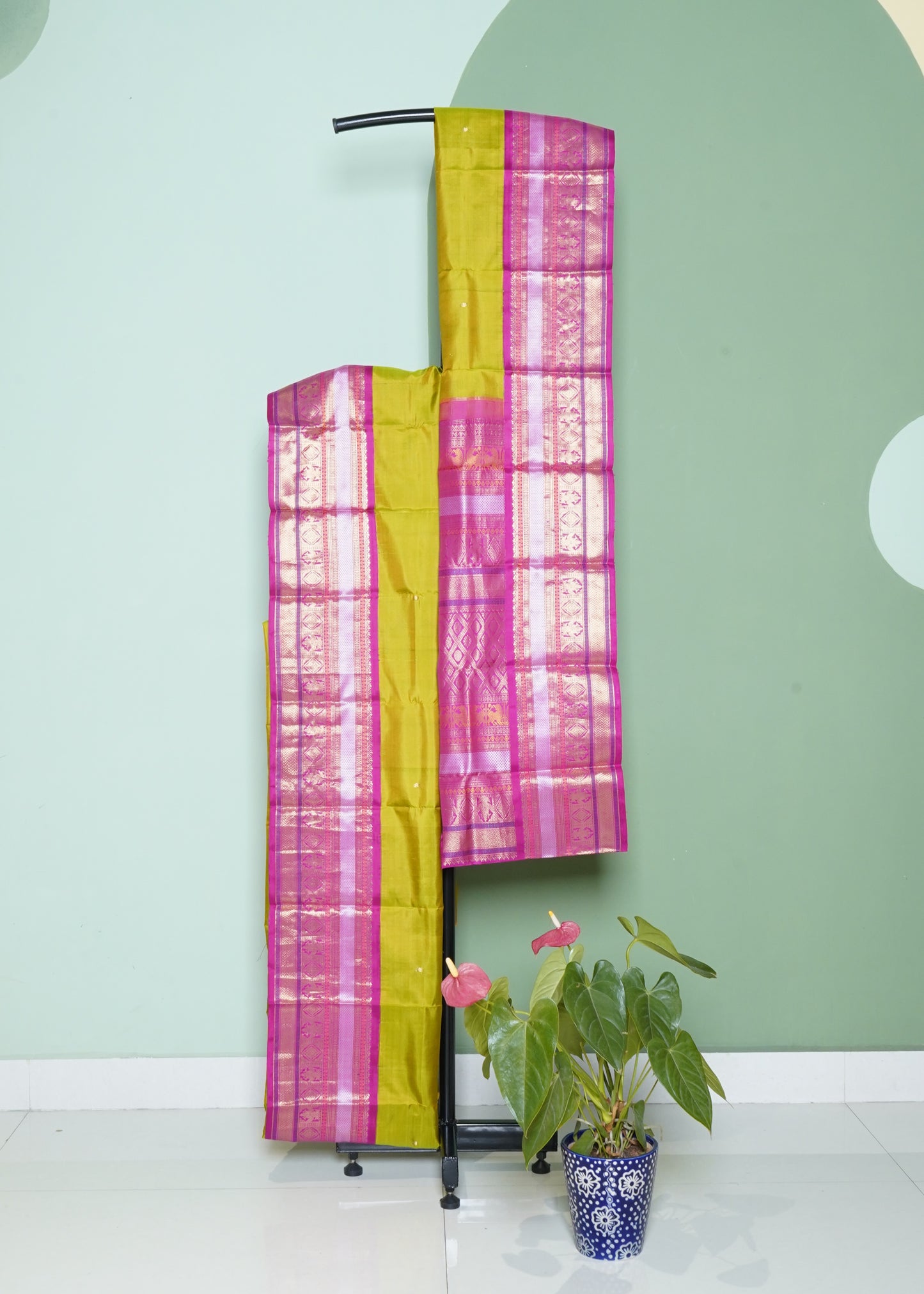 Light Green Kanchi Zari Buti Pure Silk Handloom Saree