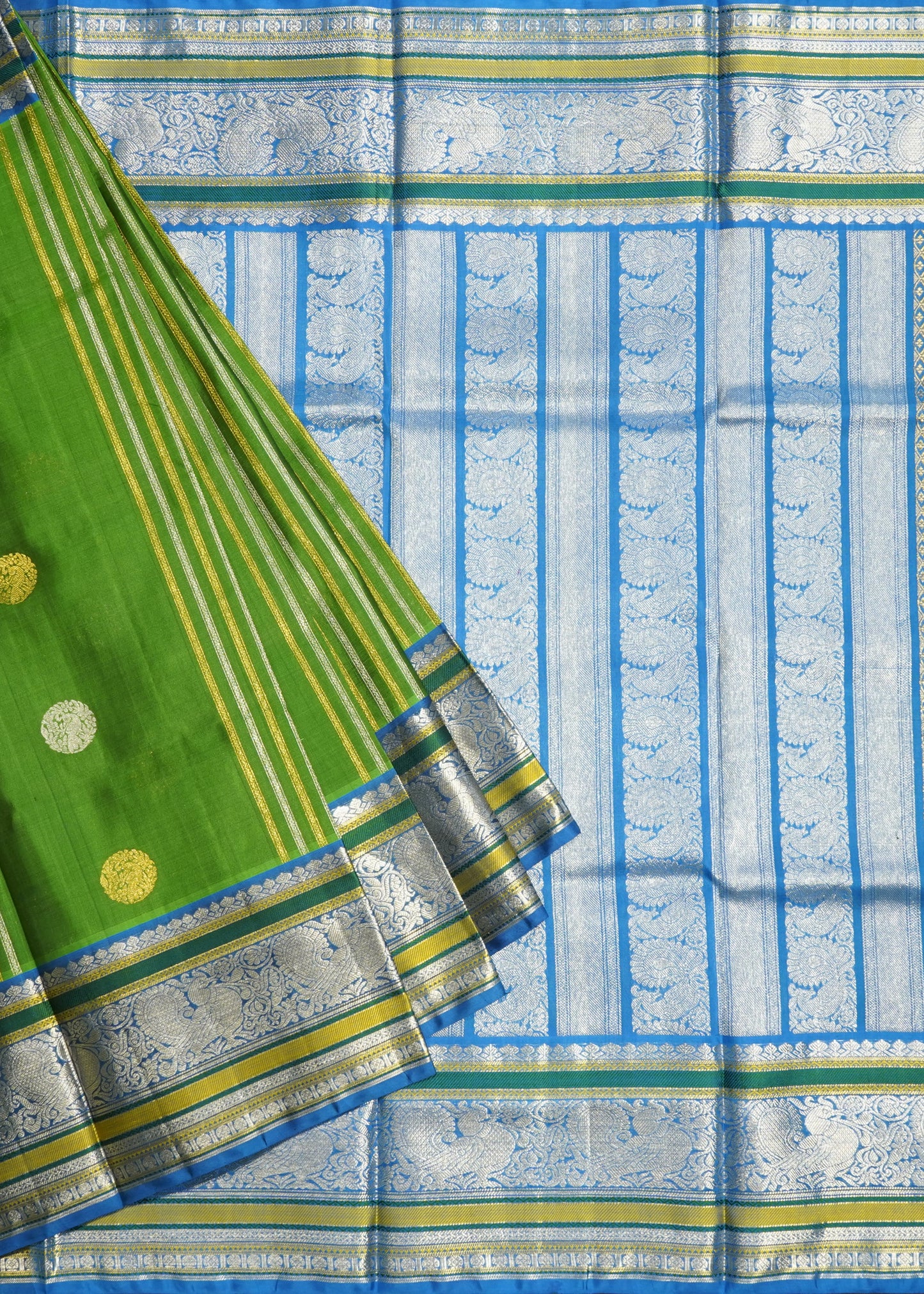 Green Venkatagiri Small Zari Buti Pure Silk Handloom Saree