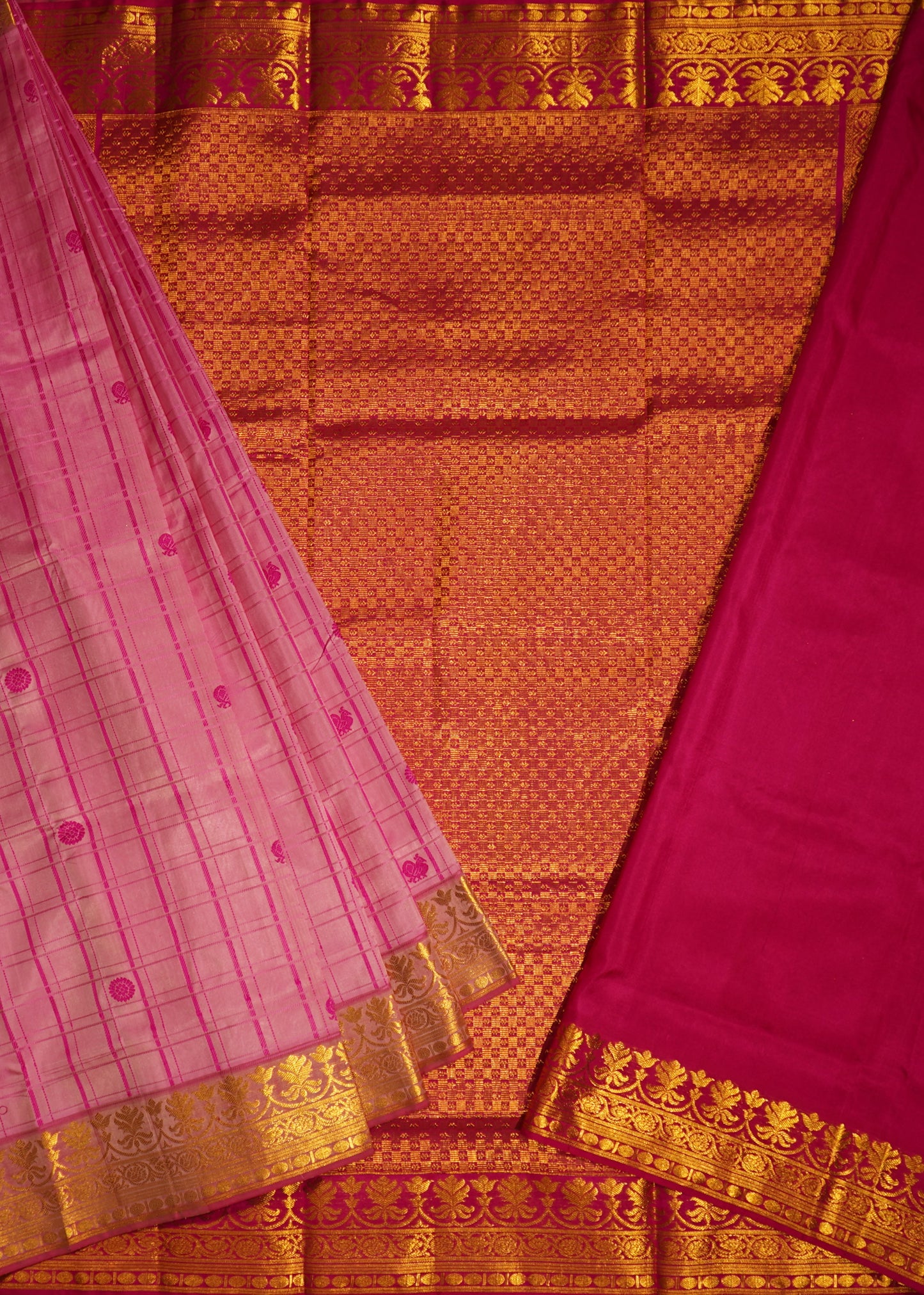 Pink Venkatagiri Checks Pure Silk Handloom Saree