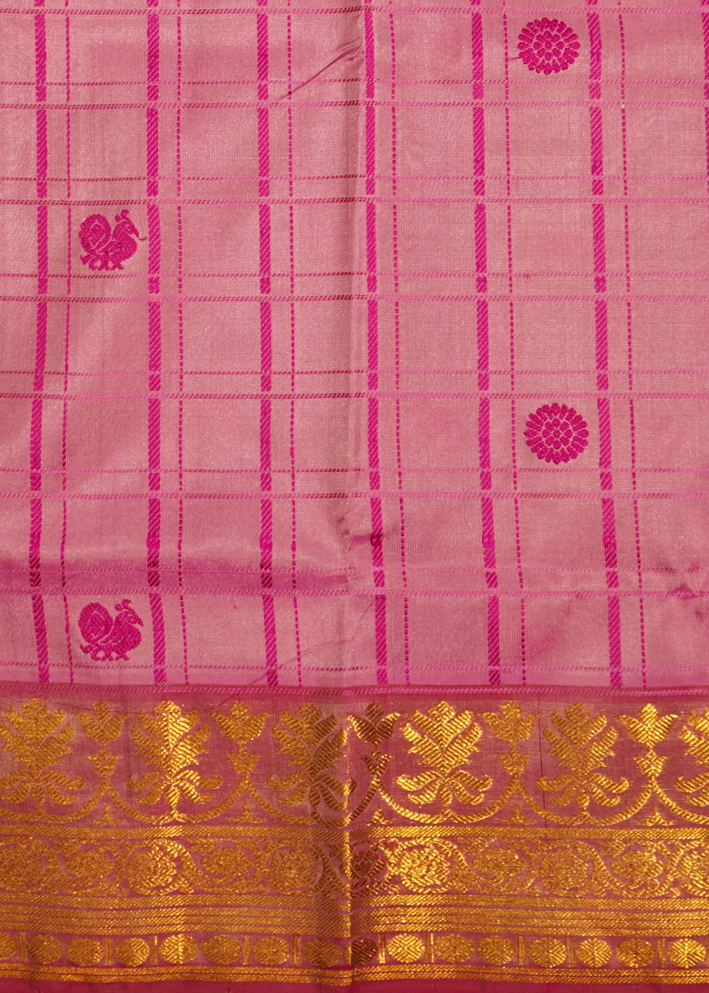 Pink Venkatagiri Checks Pure Silk Handloom Saree