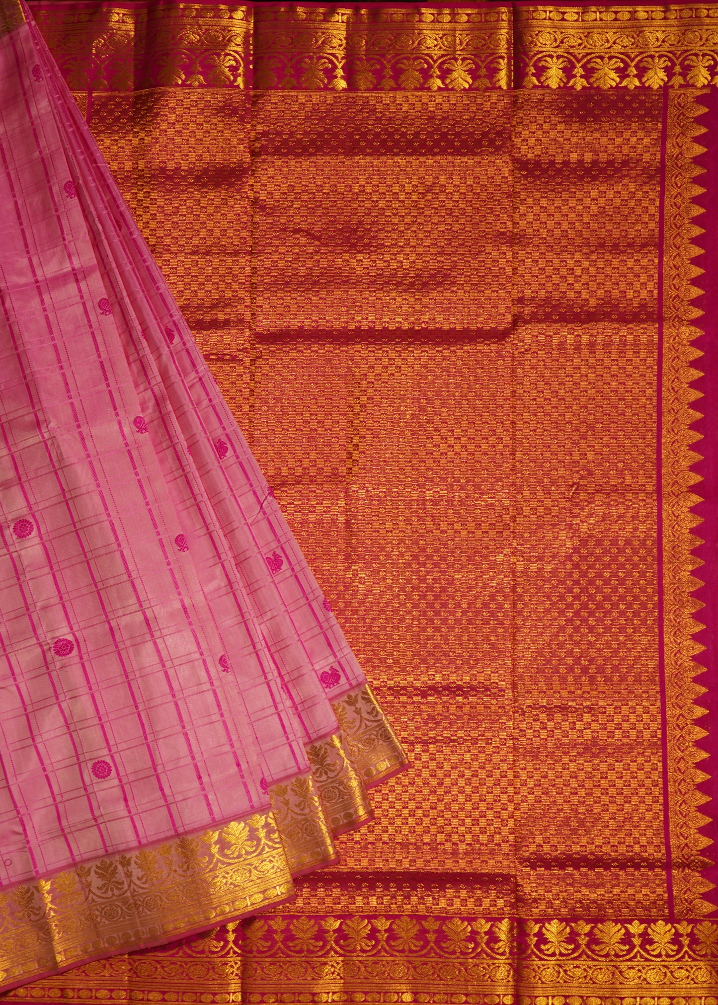 Pink Venkatagiri Checks Pure Silk Handloom Saree
