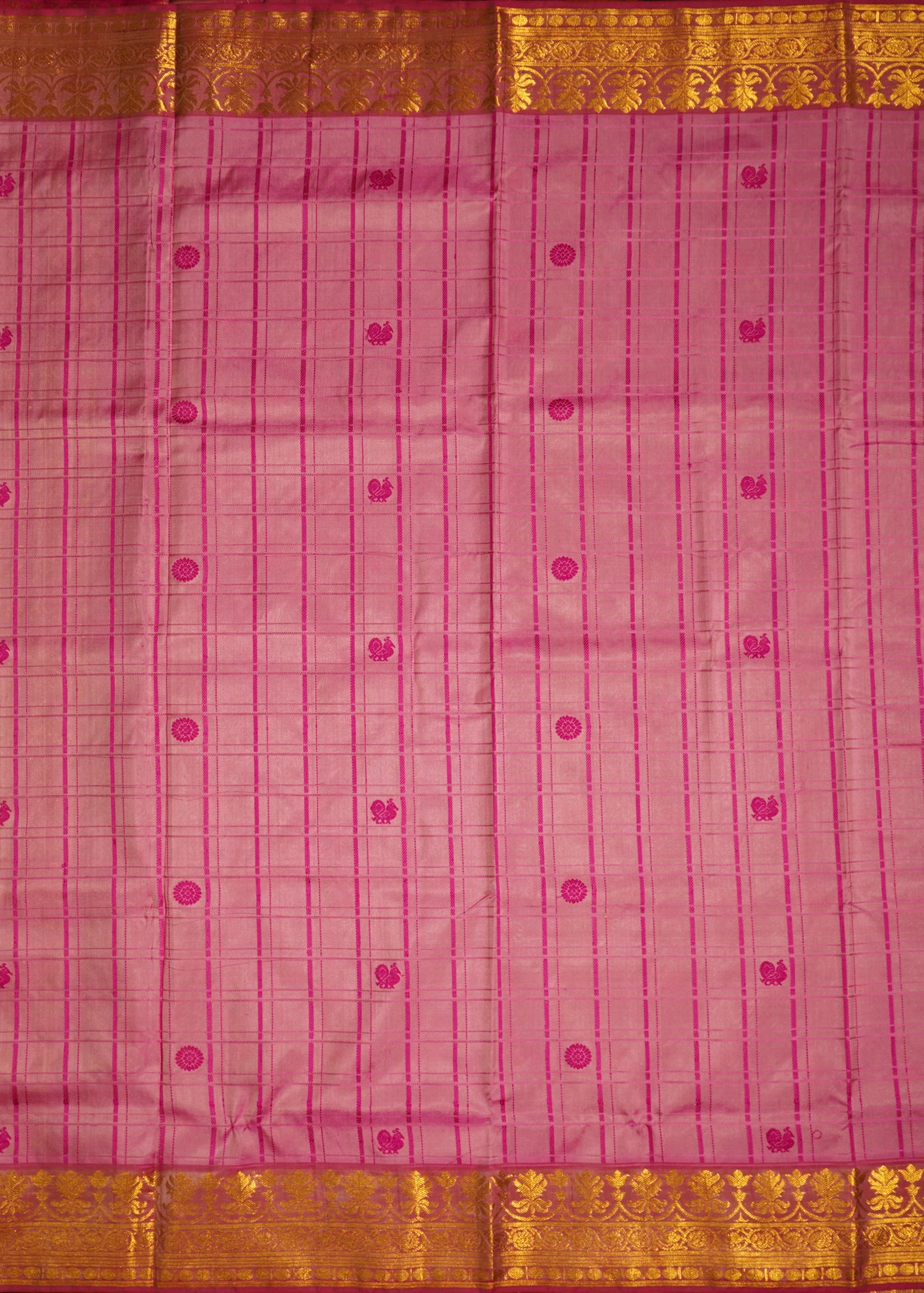 Pink Venkatagiri Checks Pure Silk Handloom Saree