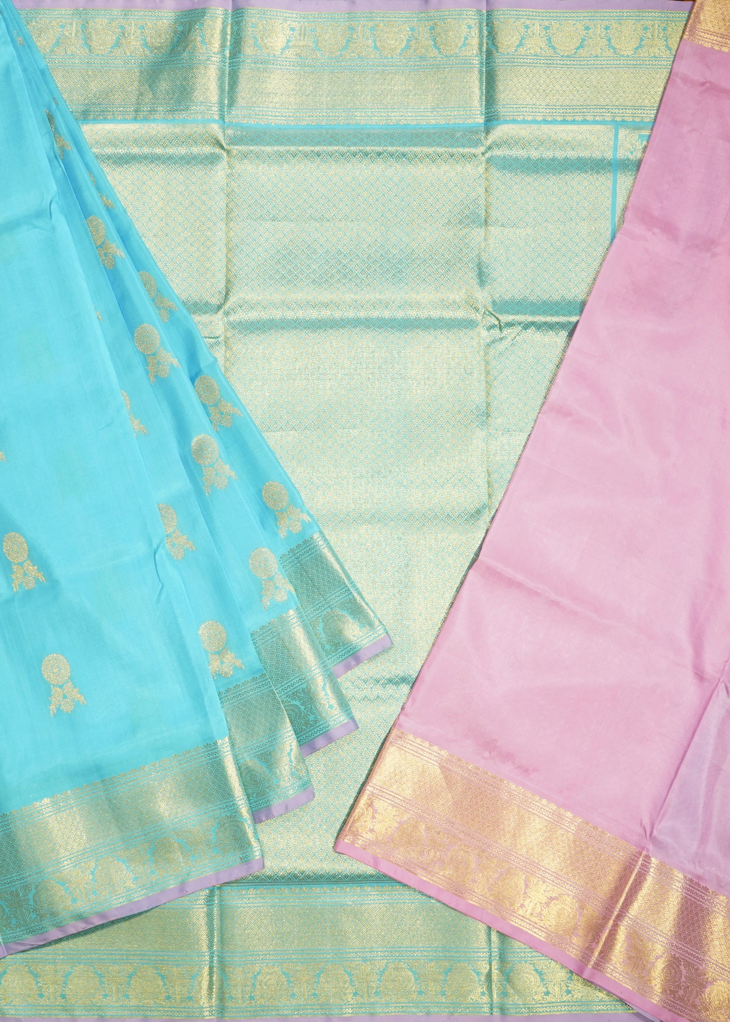 Light Blue Venkatagiri Small Zari Buti Pure Silk Handloom Saree