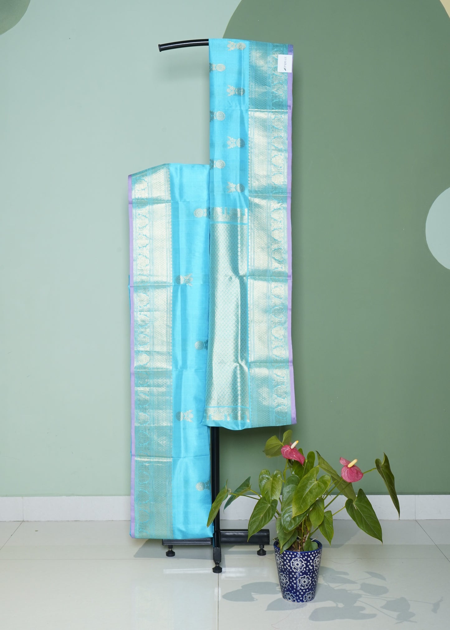 Light Blue Venkatagiri Small Zari Buti Pure Silk Handloom Saree