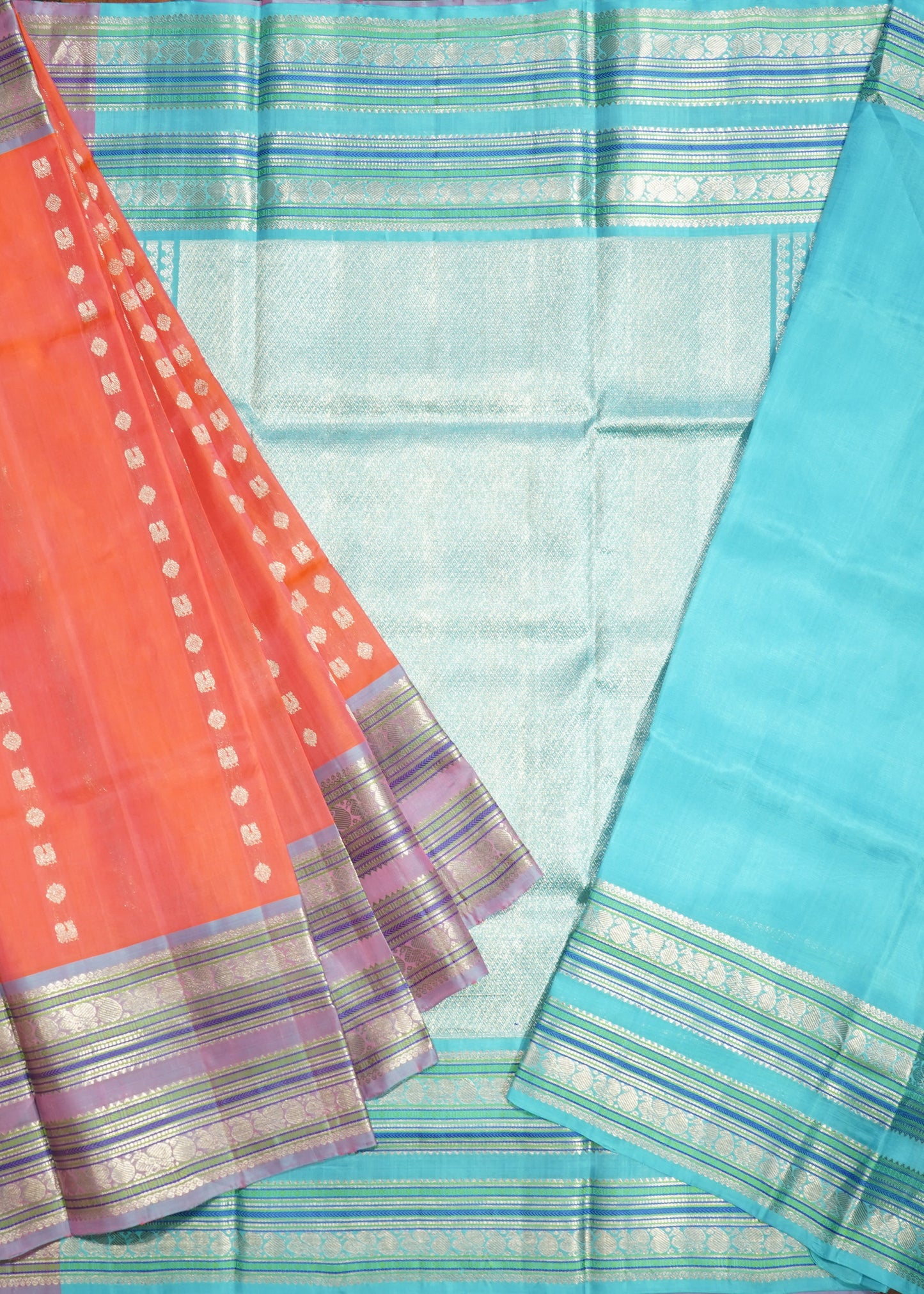 Dark Apricot Venkatagiri Big Zari Buti Pure Silk Handloom Saree