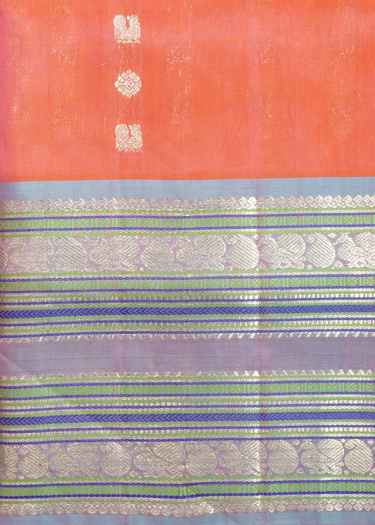 Dark Apricot Venkatagiri Big Zari Buti Pure Silk Handloom Saree
