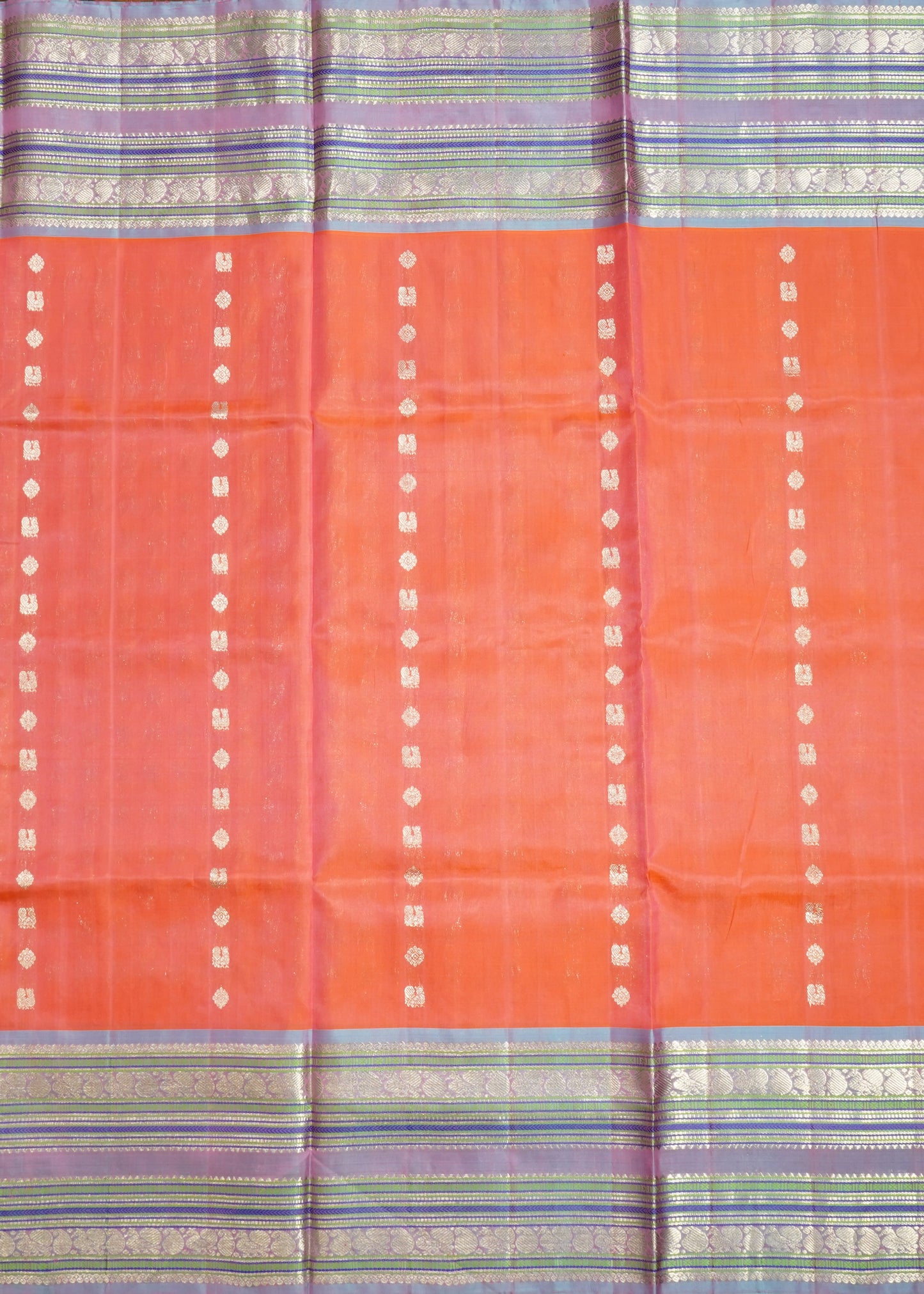 Dark Apricot Venkatagiri Big Zari Buti Pure Silk Handloom Saree
