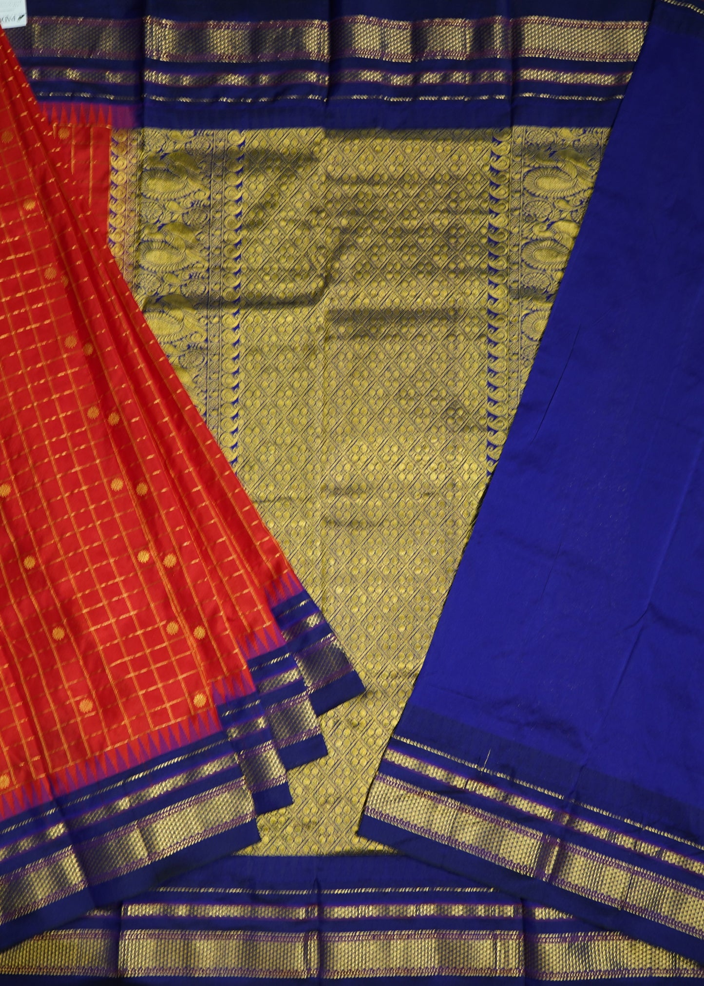 Red Narayanpet Checks Zari buti Pure Silk Handloom Saree