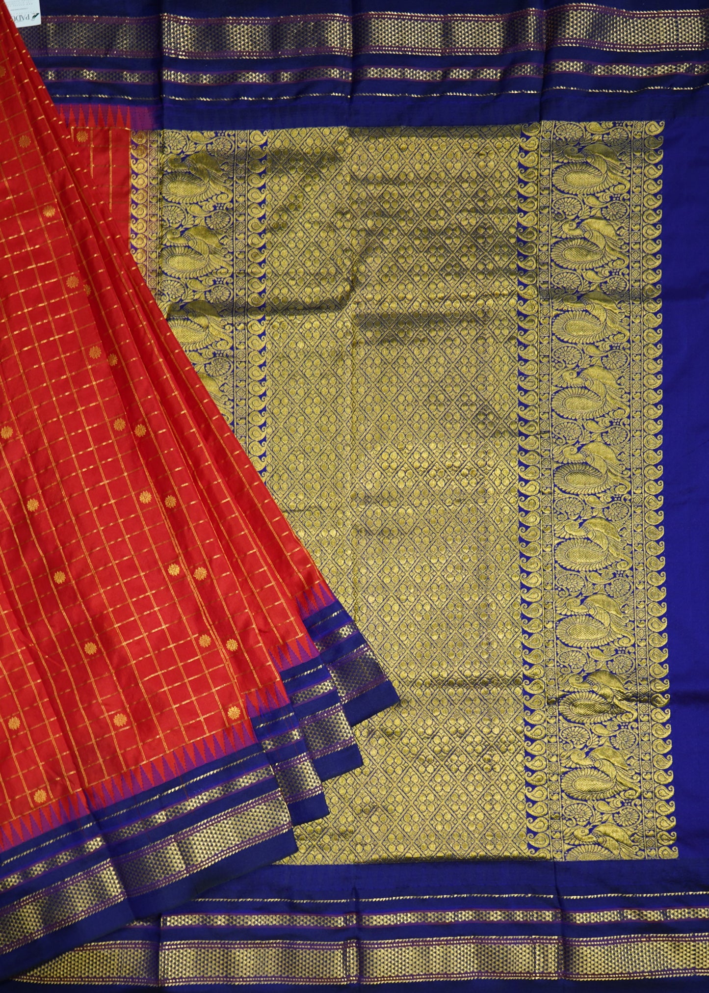 Red Narayanpet Checks Zari buti Pure Silk Handloom Saree