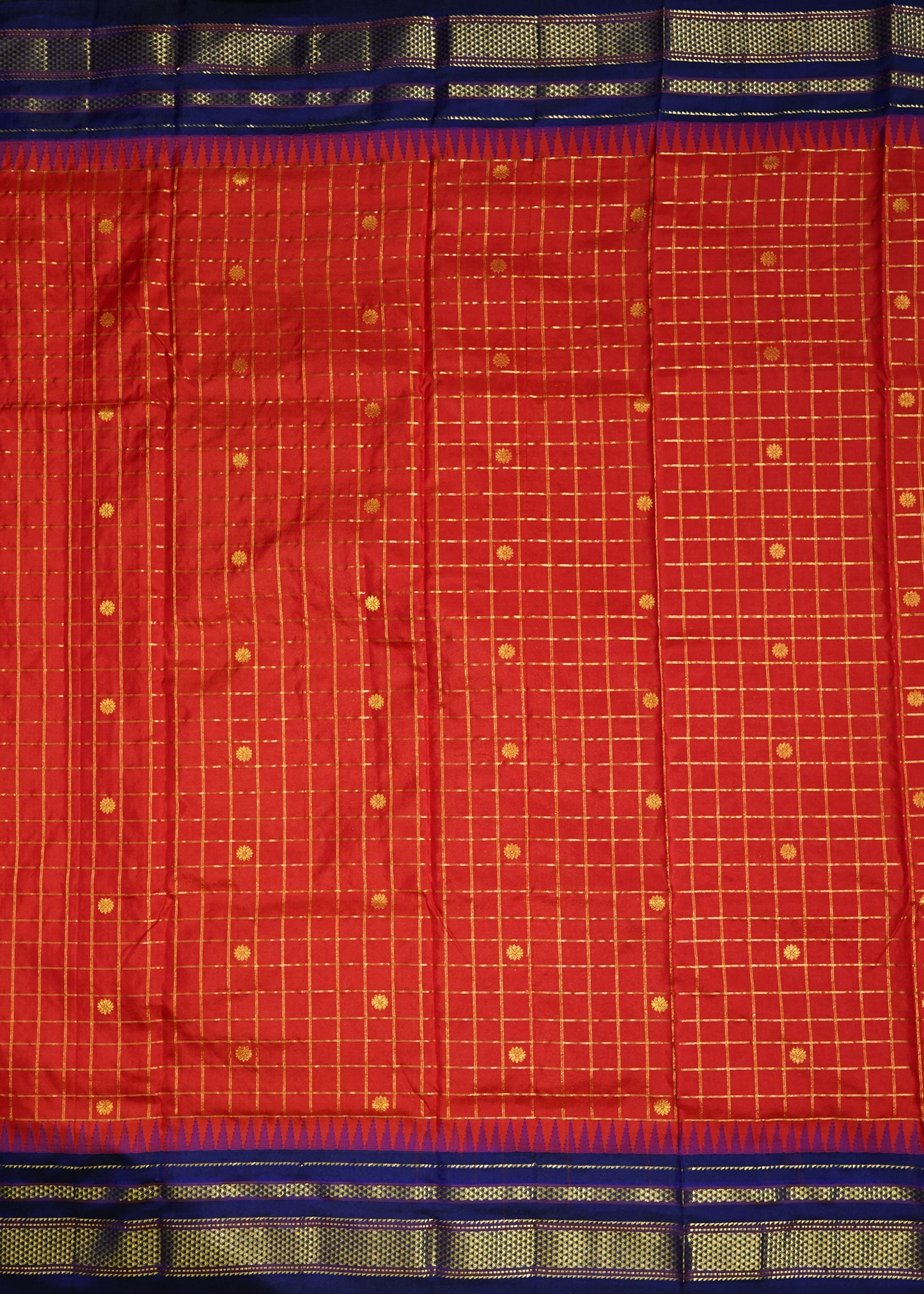Red Narayanpet Checks Zari buti Pure Silk Handloom Saree