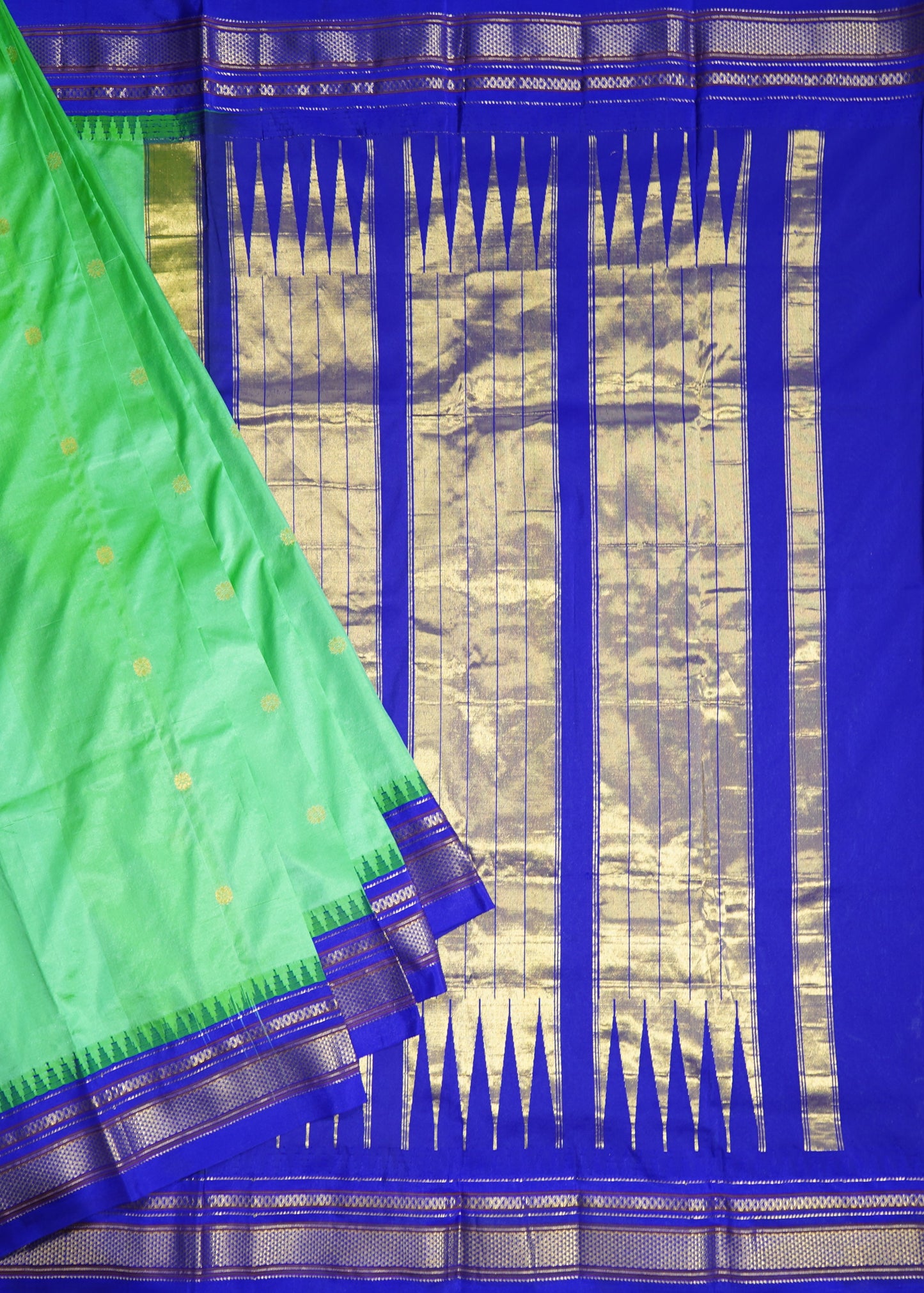Sea Green Narayanpet Zari buti Pure Silk Handloom Saree