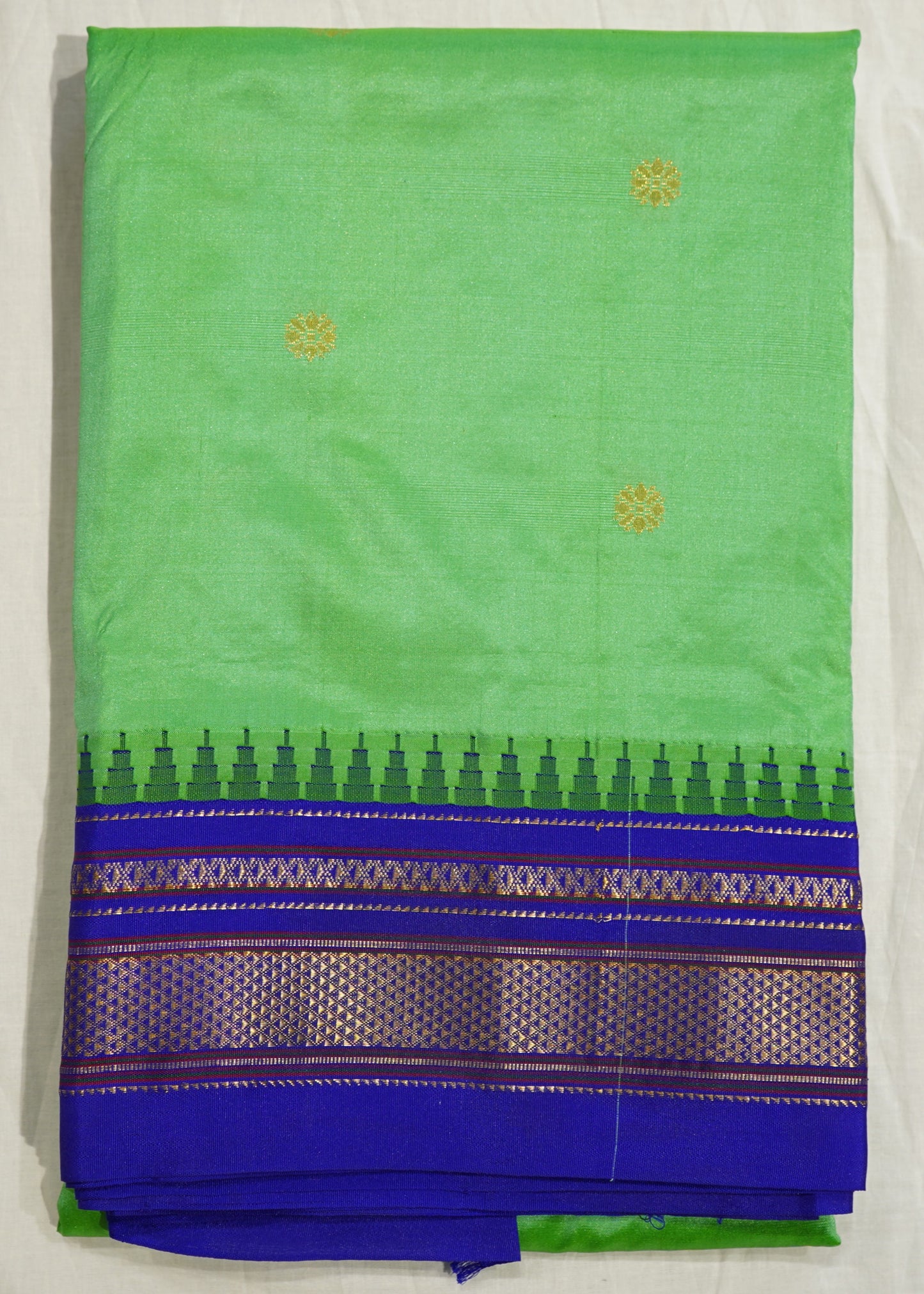 Sea Green Narayanpet Zari buti Pure Silk Handloom Saree