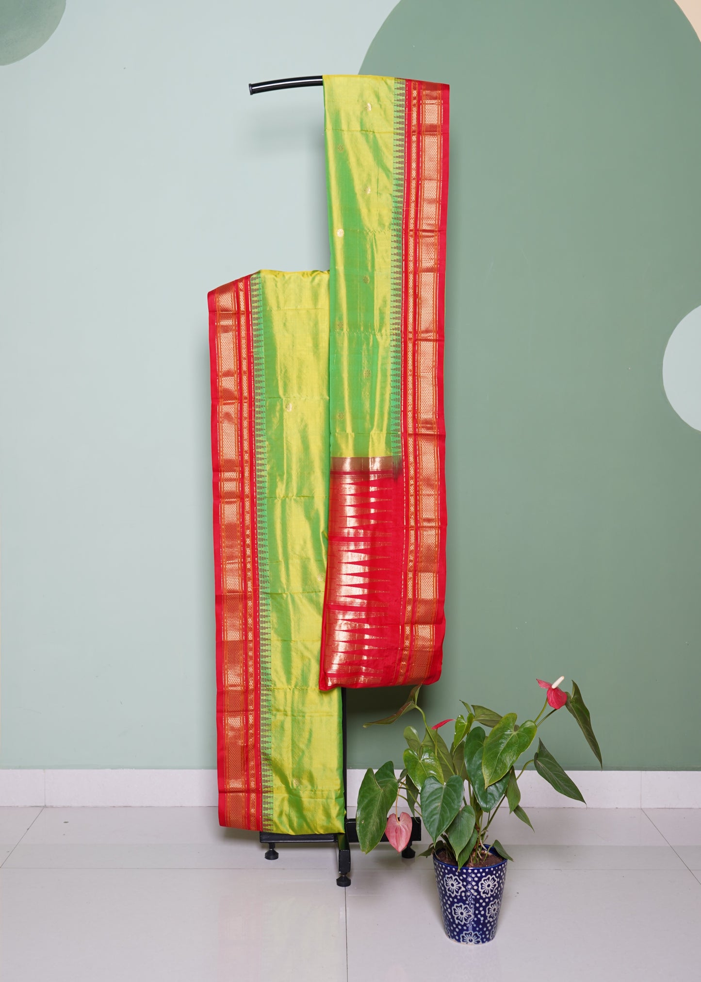 Light Green Narayanpet Zari buti Pure Silk Handloom Saree