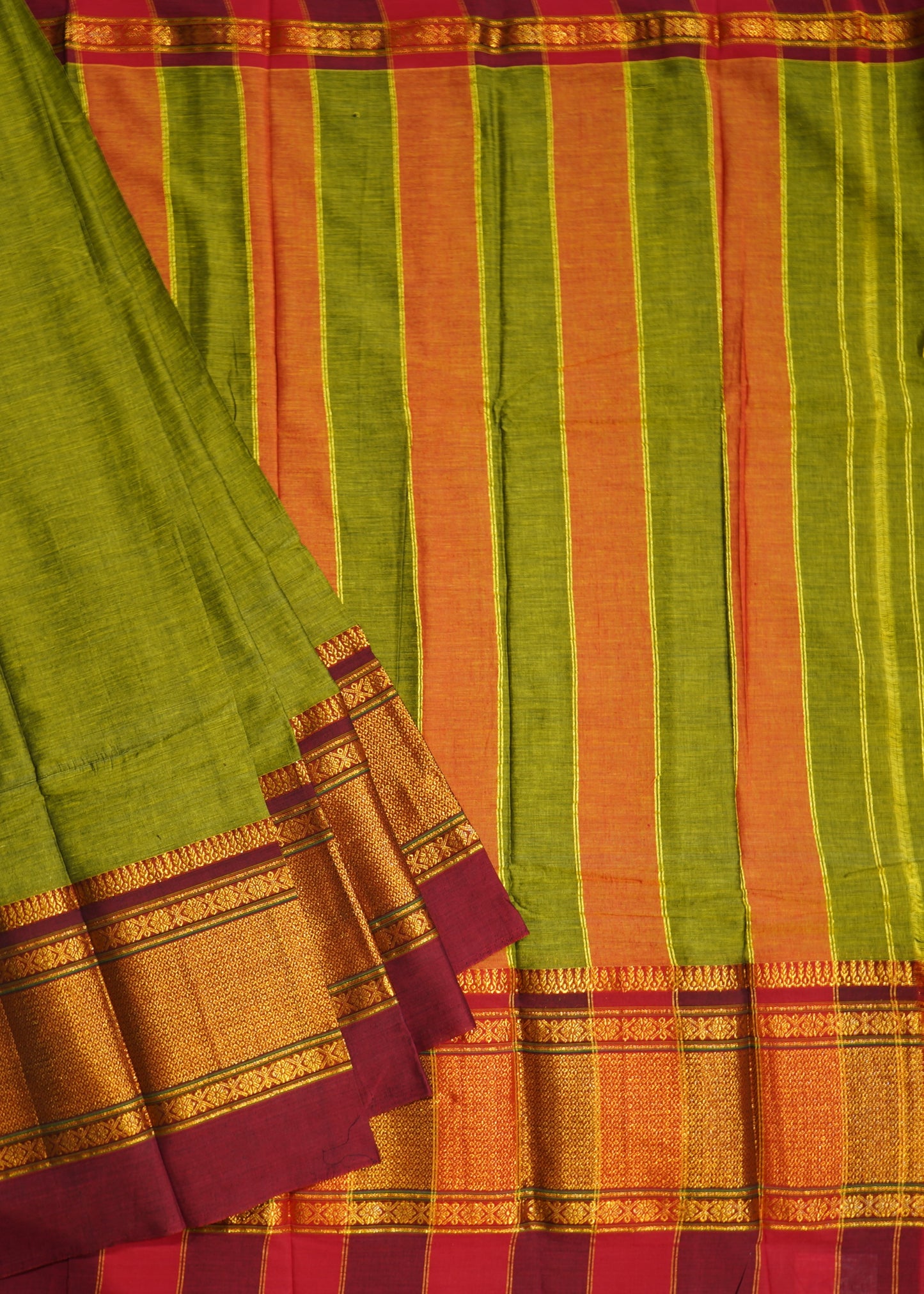 Green Narayanpet Big Zari buti Pure Cotton Handloom Saree