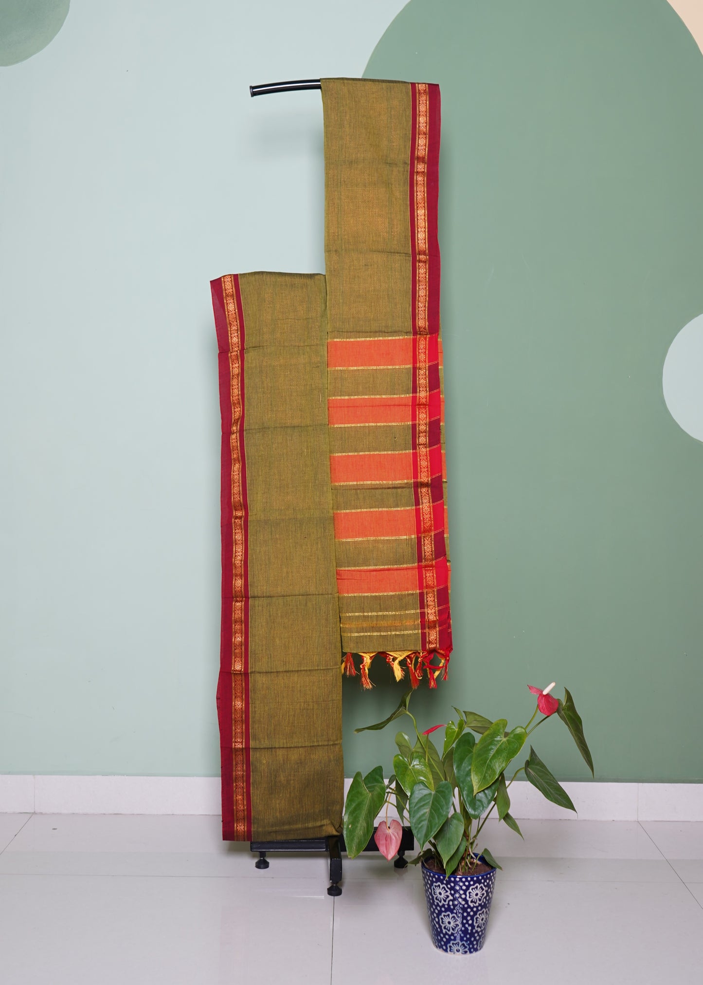 Green Narayanpet Big Zari buti Pure Cotton Handloom Saree
