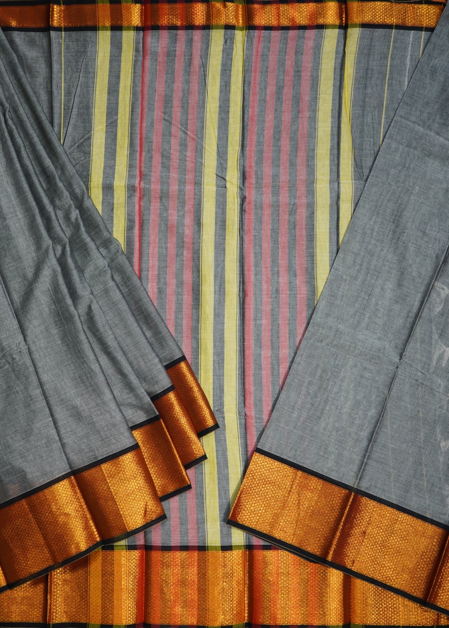 Gray Narayanpet Zari buti Pure Cotton Handloom Saree