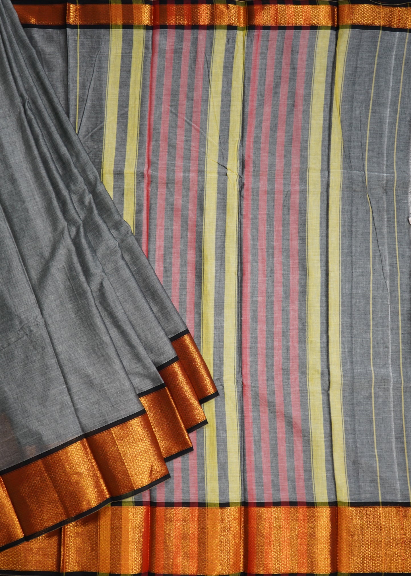 Gray Narayanpet Zari buti Pure Cotton Handloom Saree