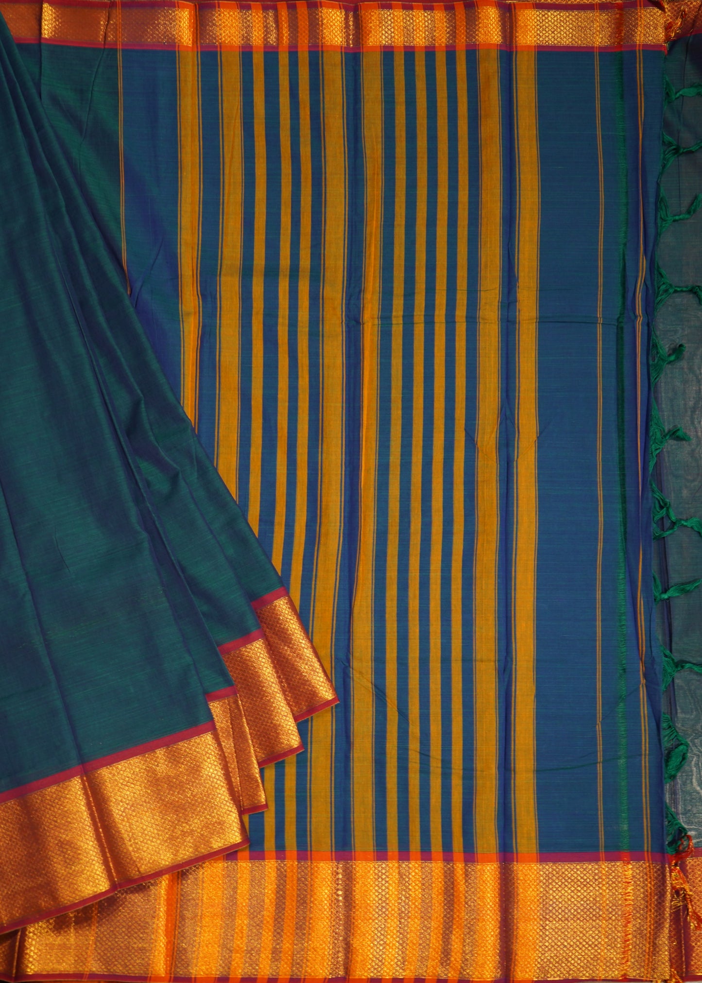 Rama Blue Narayanpet Zari buti Pure Cotton Handloom Saree