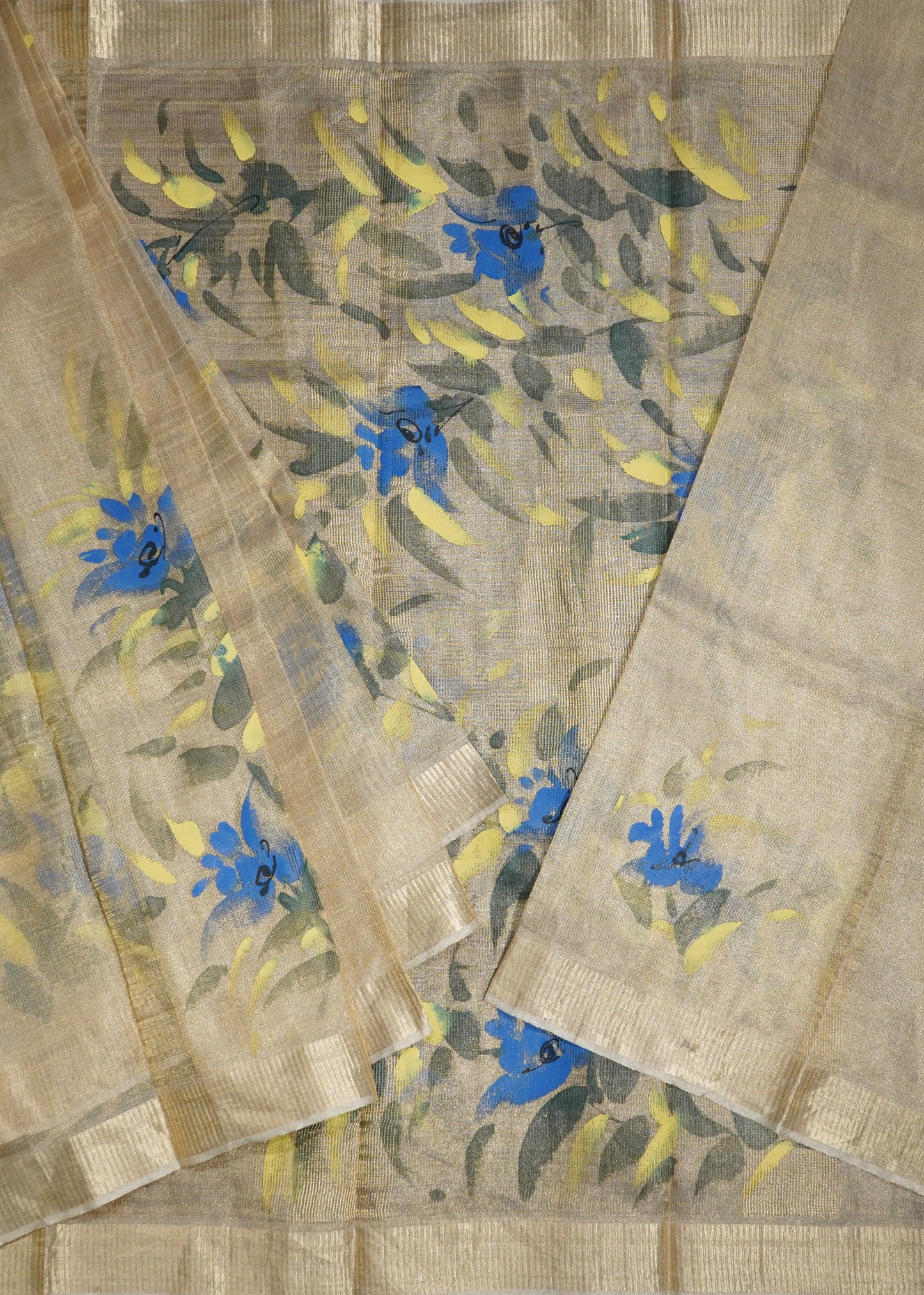 Gold Bengal Tussar Tissue Pure Silk Handloom Saree