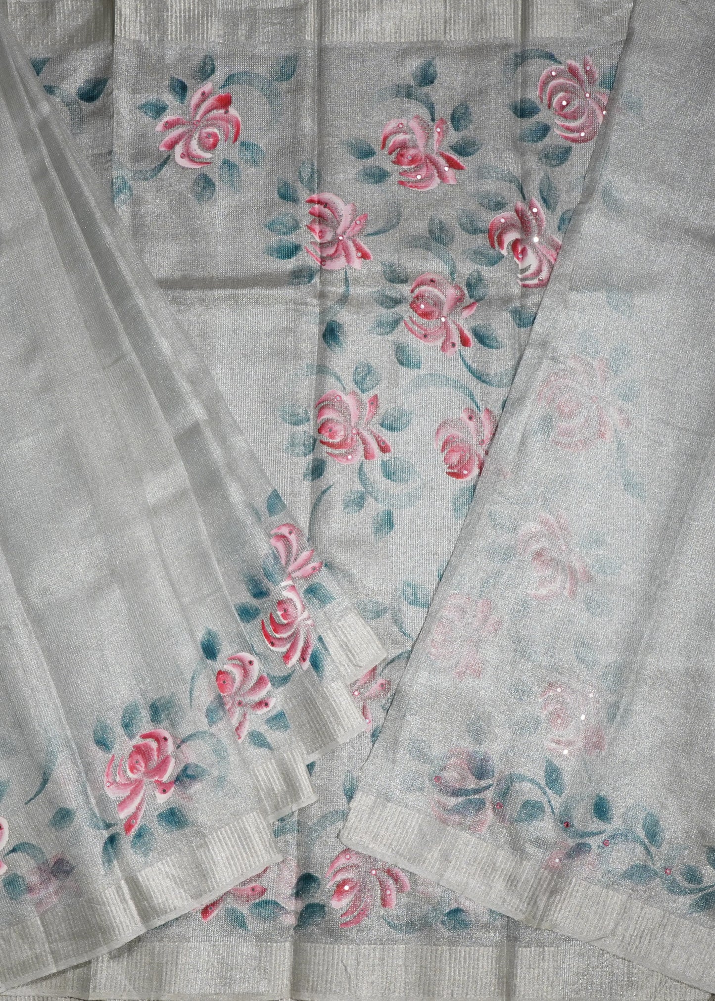 White Bengal Tussar Tissue Pure Silk Handloom Saree