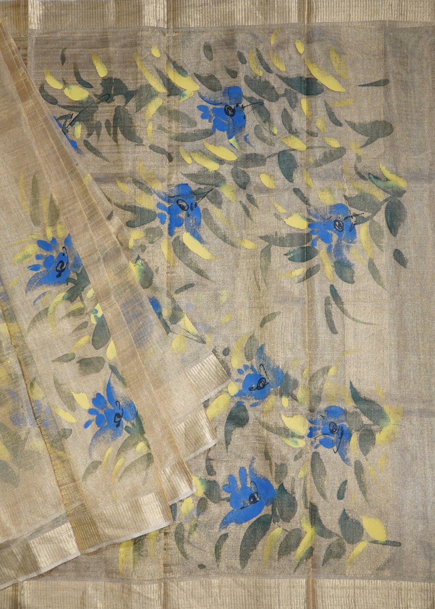 Gold Bengal Tussar Tissue Pure Silk Handloom Saree