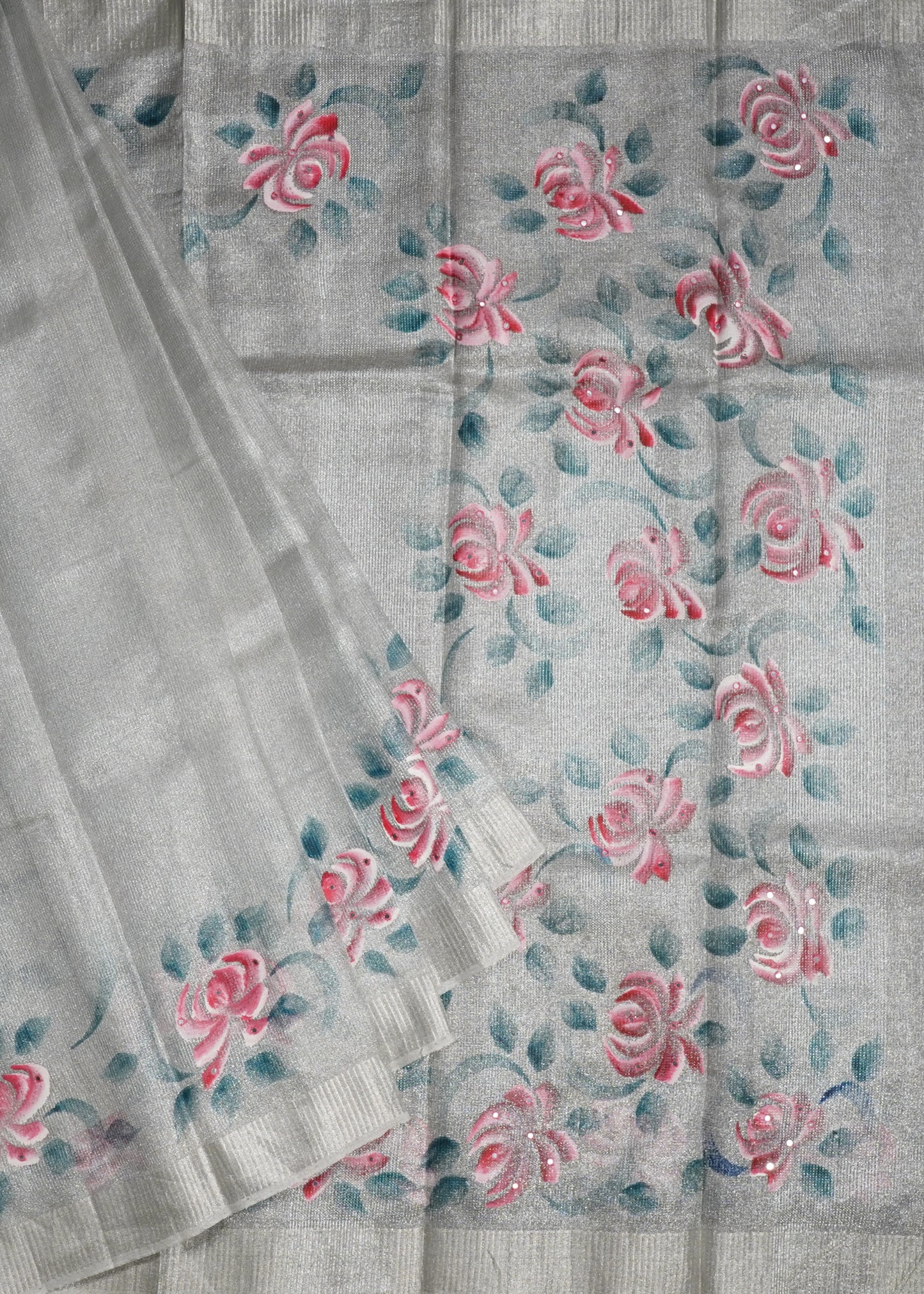 White Bengal Tussar Tissue Pure Silk Handloom Saree