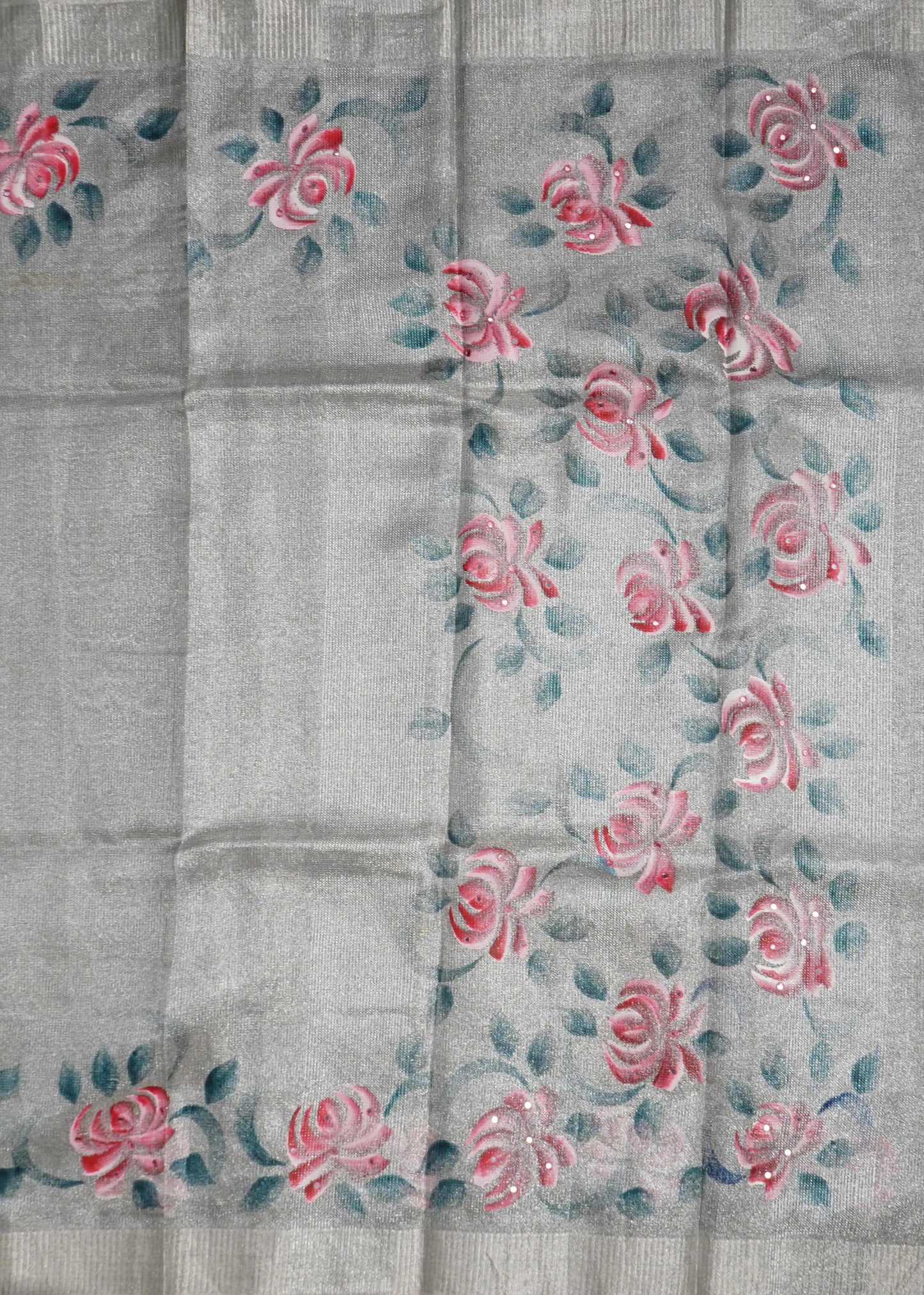 White Bengal Tussar Tissue Pure Silk Handloom Saree