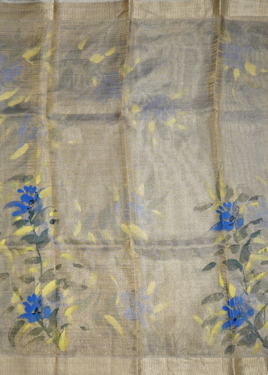 Gold Bengal Tussar Tissue Pure Silk Handloom Saree