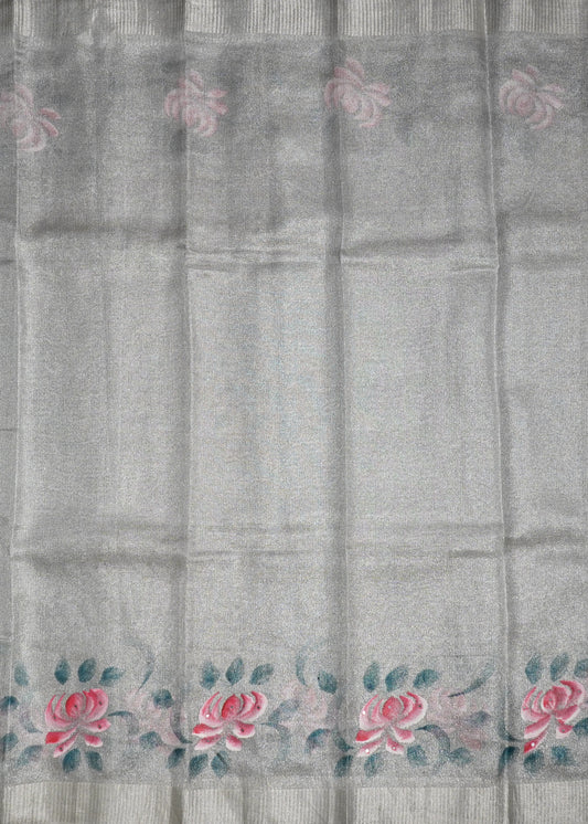 White Bengal Tussar Tissue Pure Silk Handloom Saree