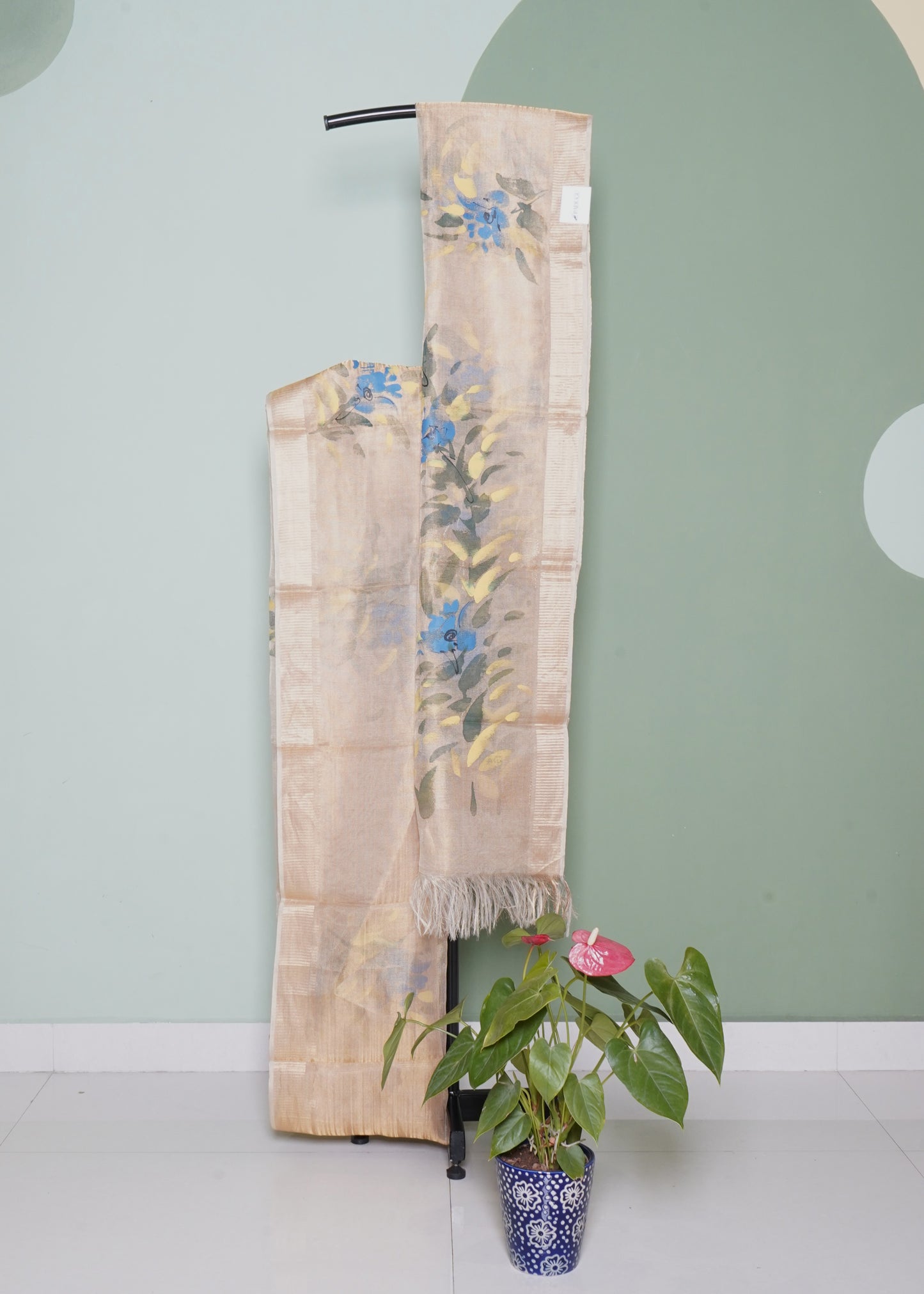 Gold Bengal Tussar Tissue Pure Silk Handloom Saree